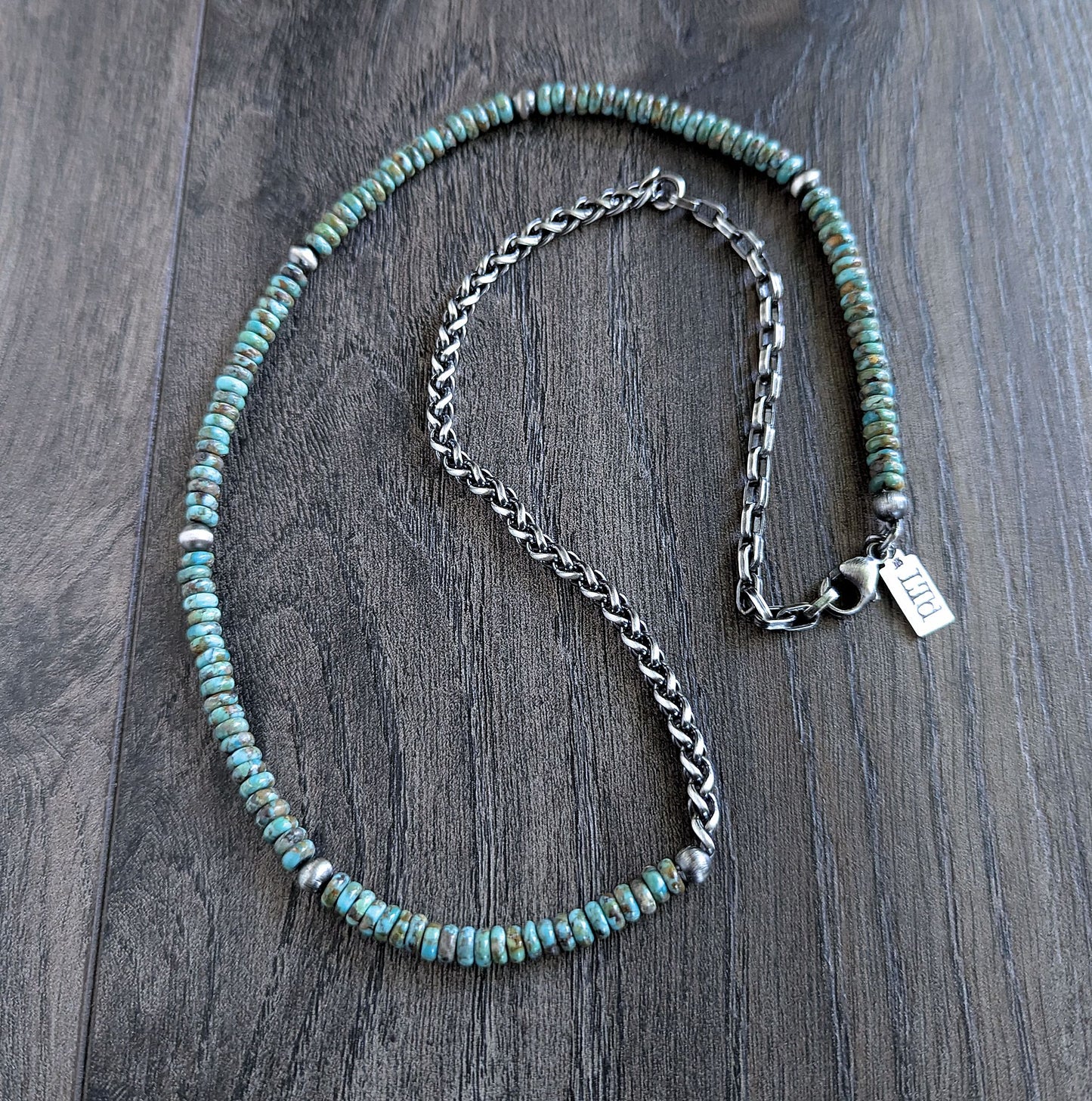 men's turquoise bead wheat chain necklace