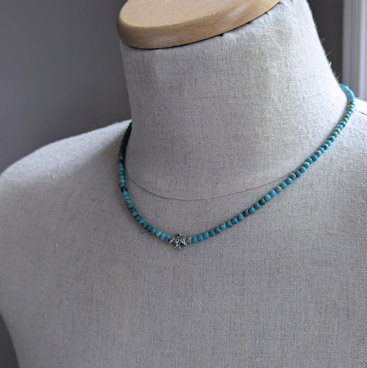 men's turquoise bead necklace with sterling silver thunderbird