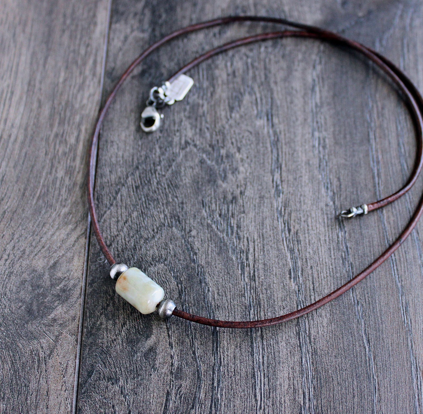 men's large bead leather cord necklace