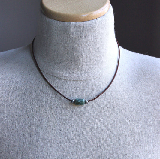 men's thin leather cord bead necklace
