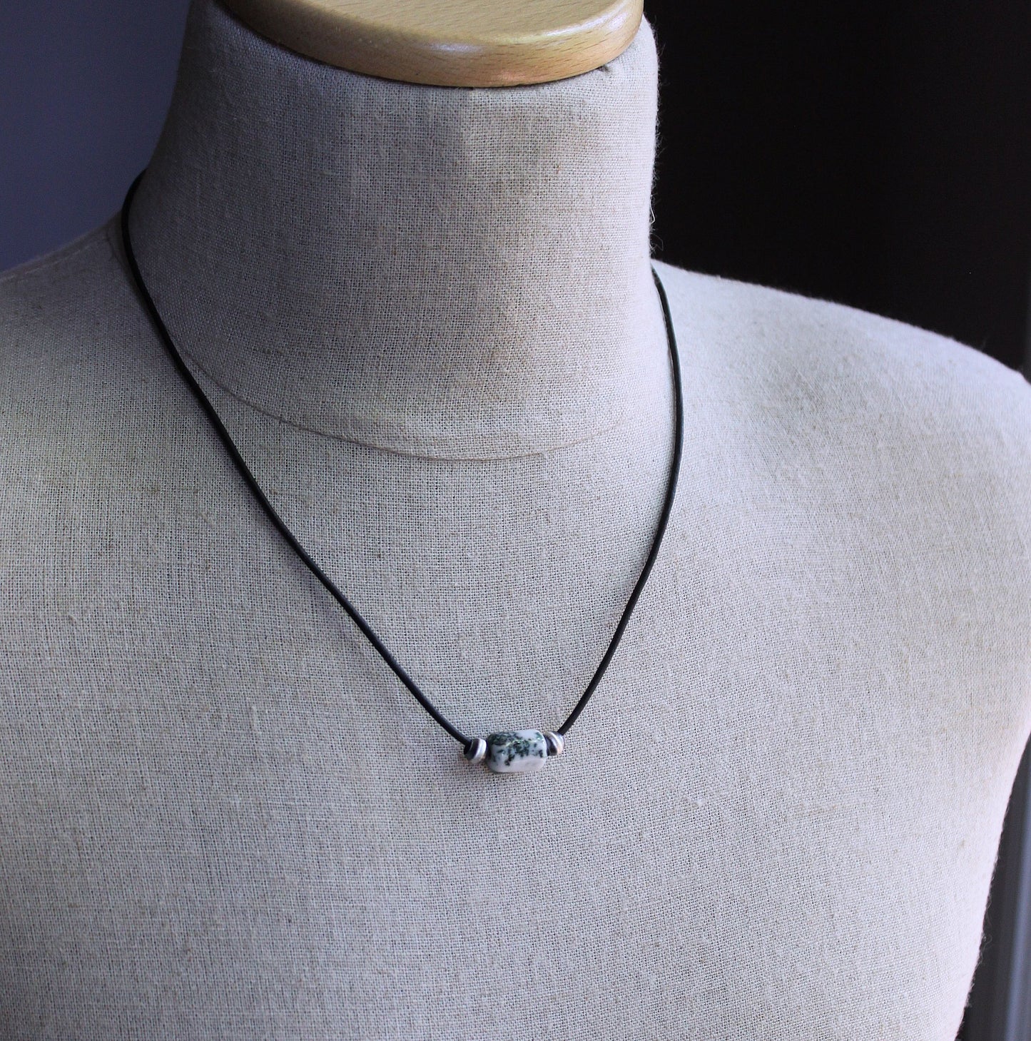 men's white green bead necklace