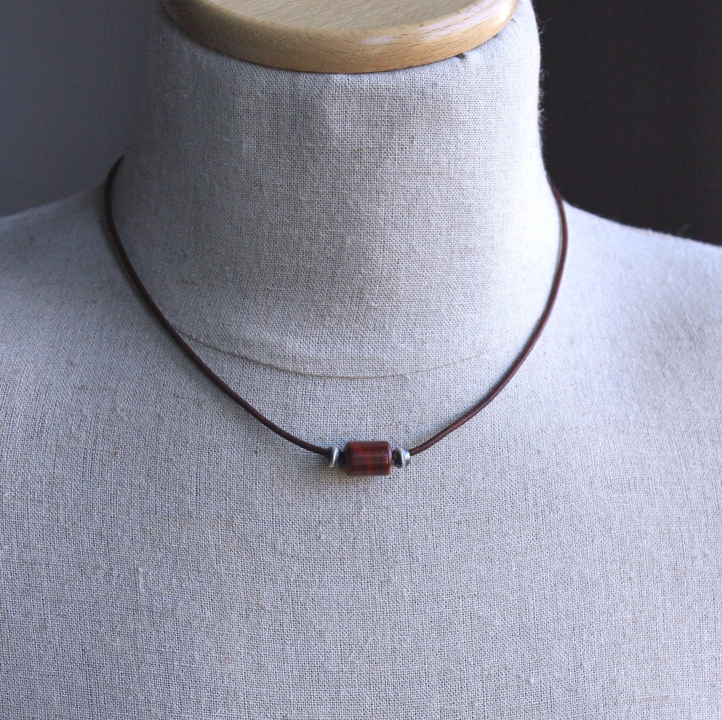 men's leather cord red bead necklace