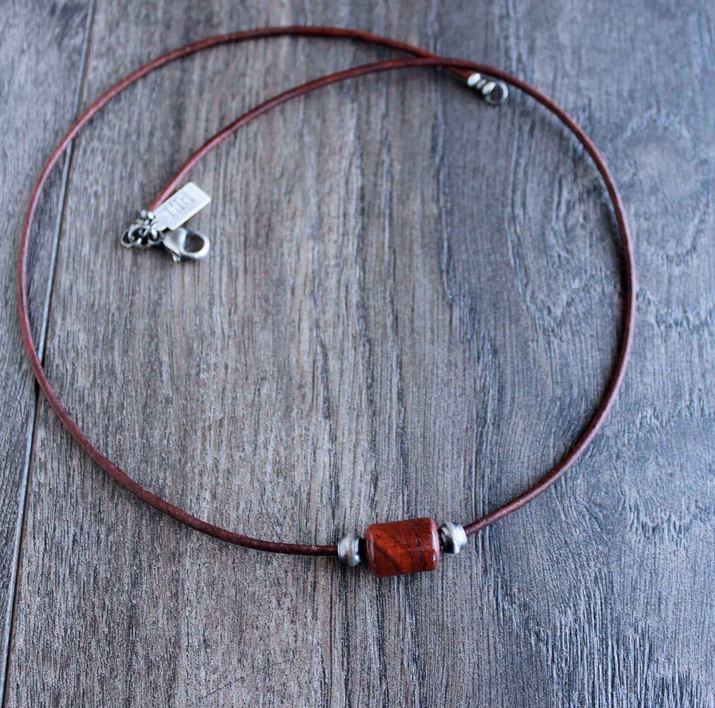men's large bead leather cord necklace