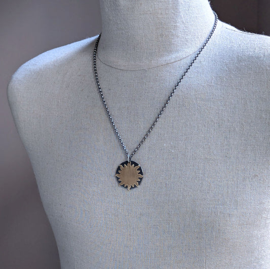 Brass Sun Sterling Silver Pendant on Chain