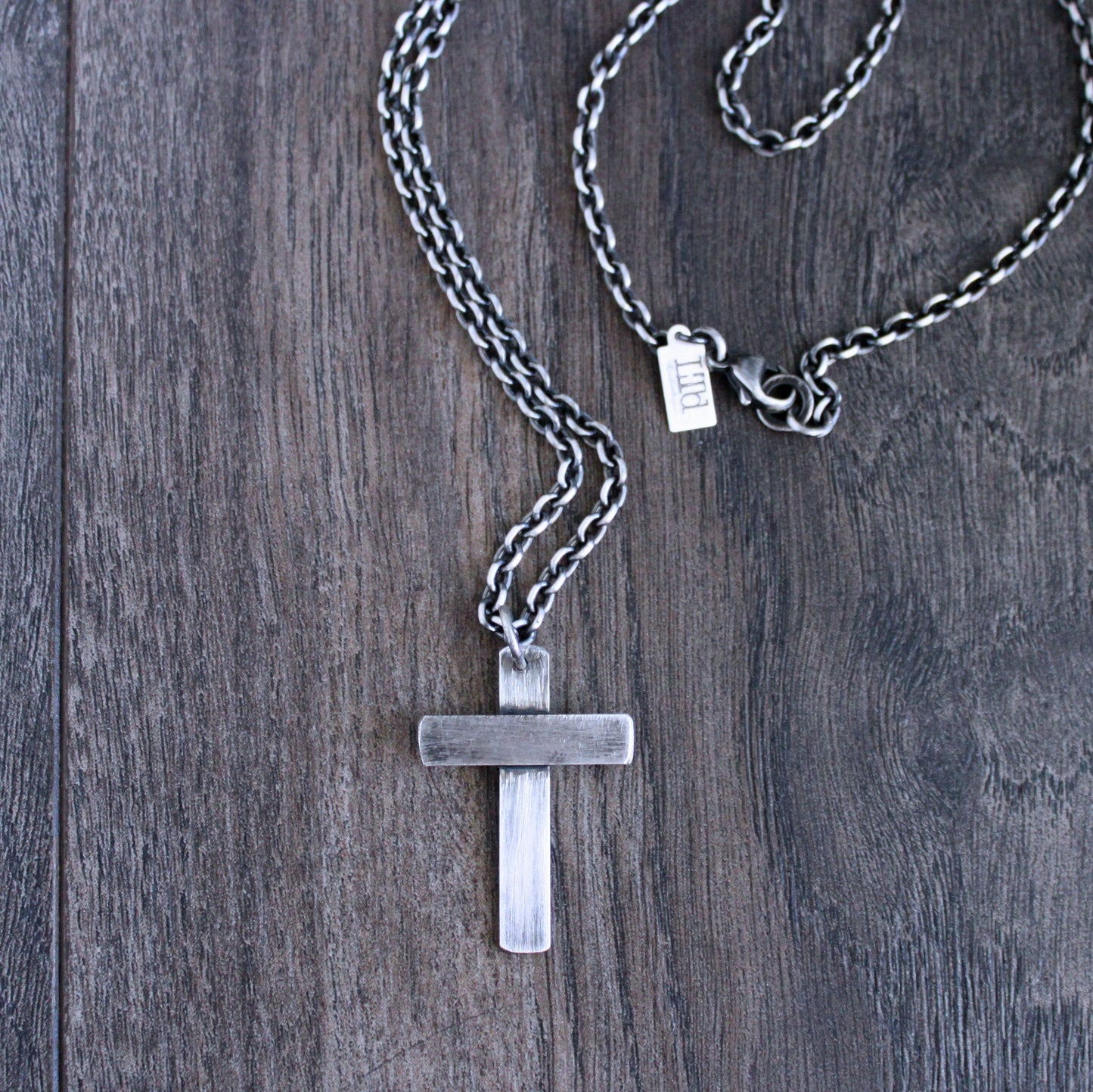 men's rustic silver cross pendant