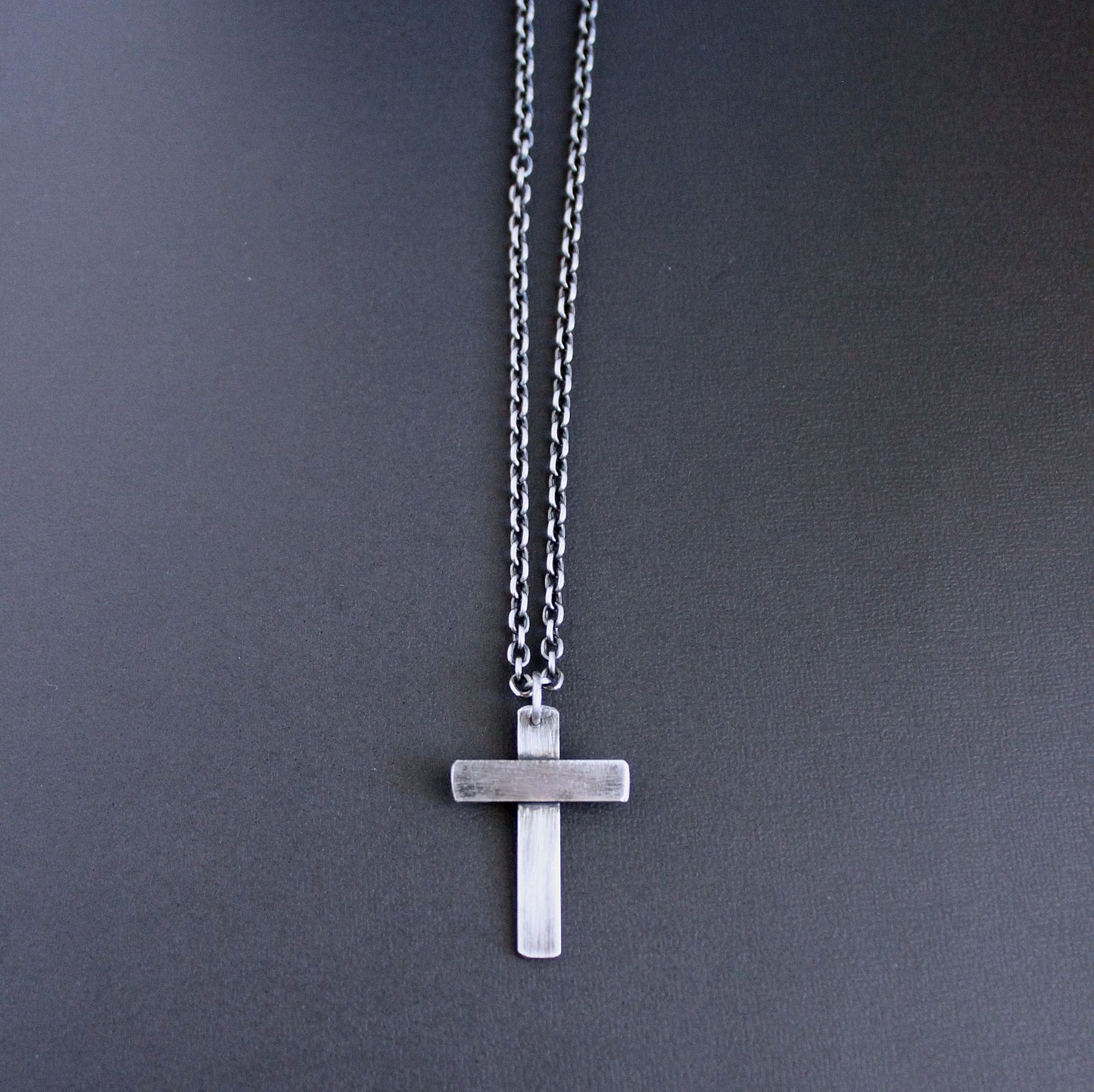 men's rustic sterling silver cross on chain