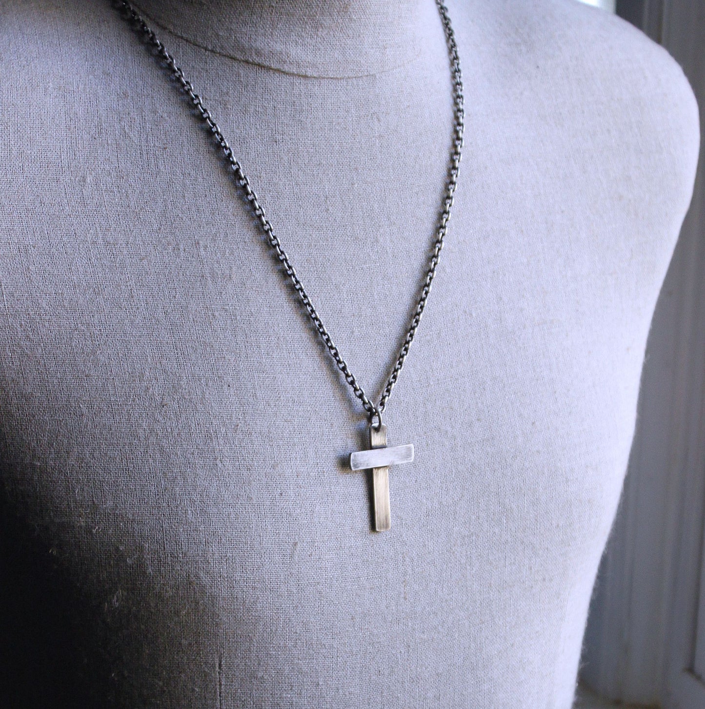 Rustic Silver Cross Pendant Necklace