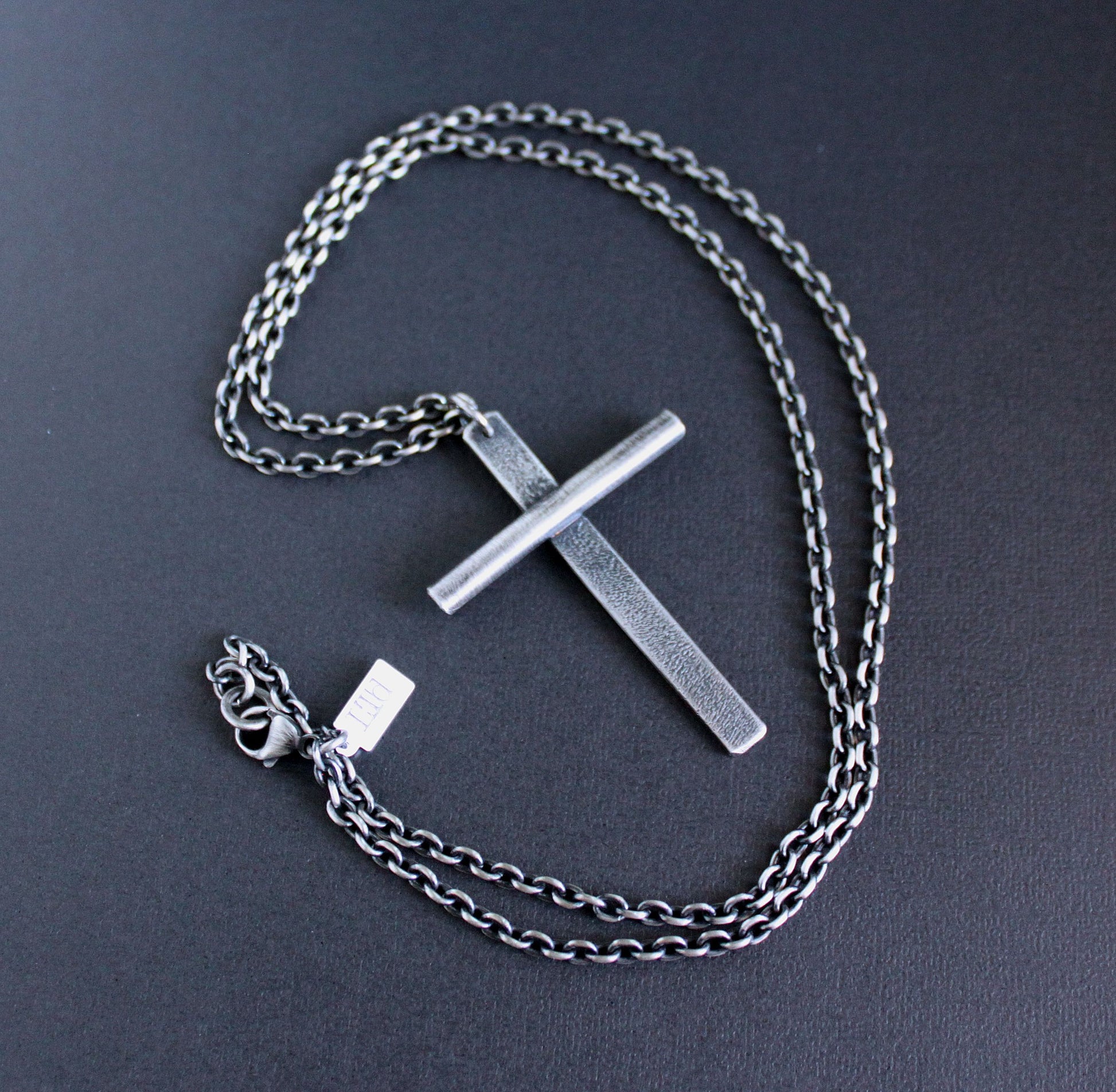men's rustic sterling silver cross on chain