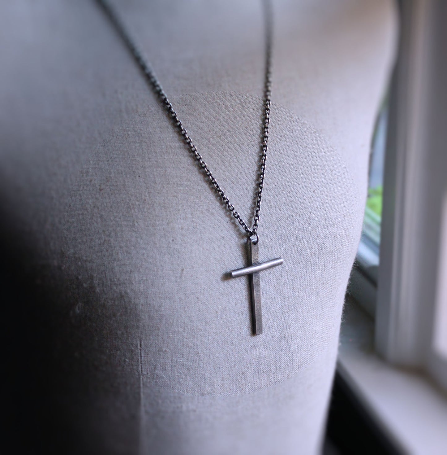 men's large rustic silver cross pendant