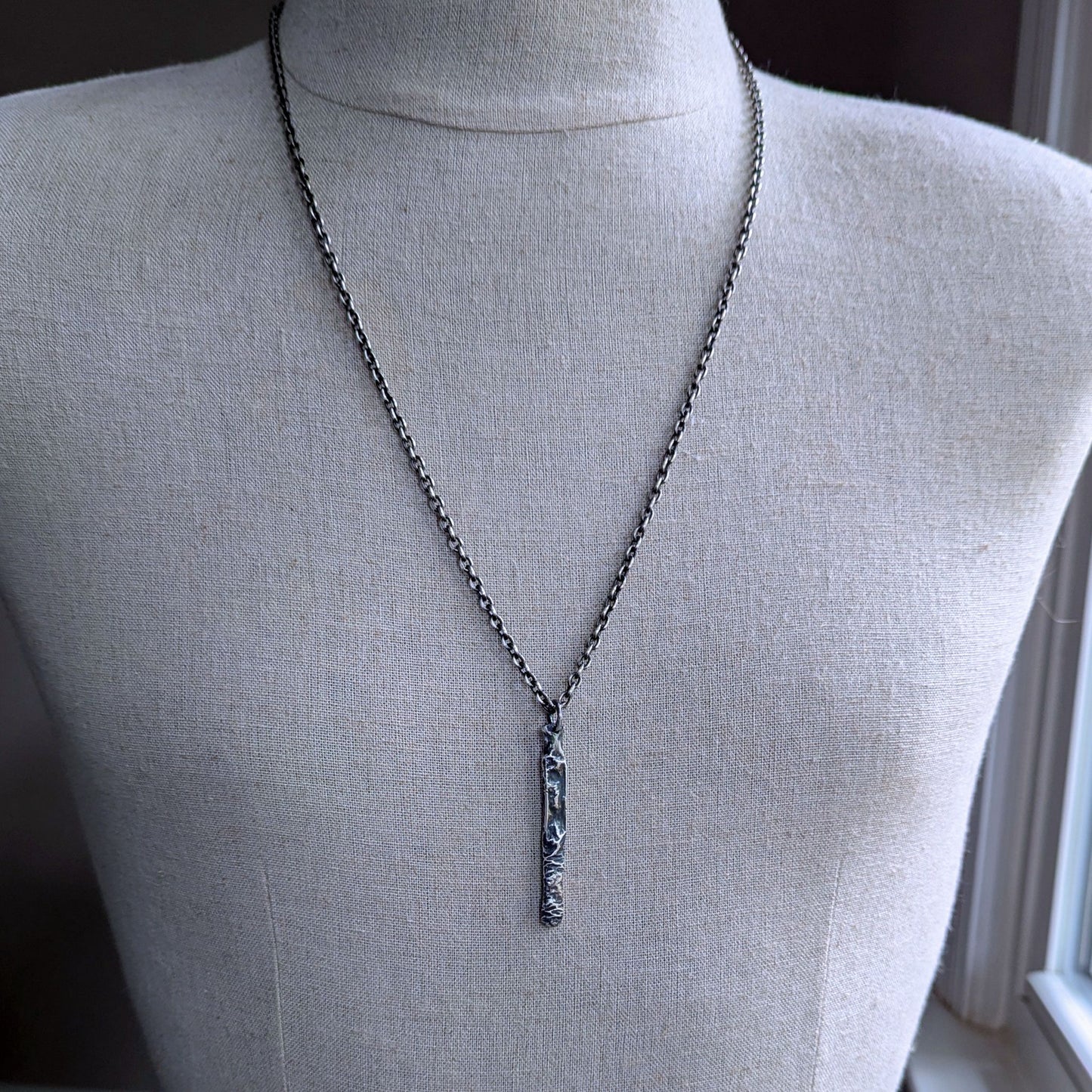men's long sterling silver bar pendant on chain