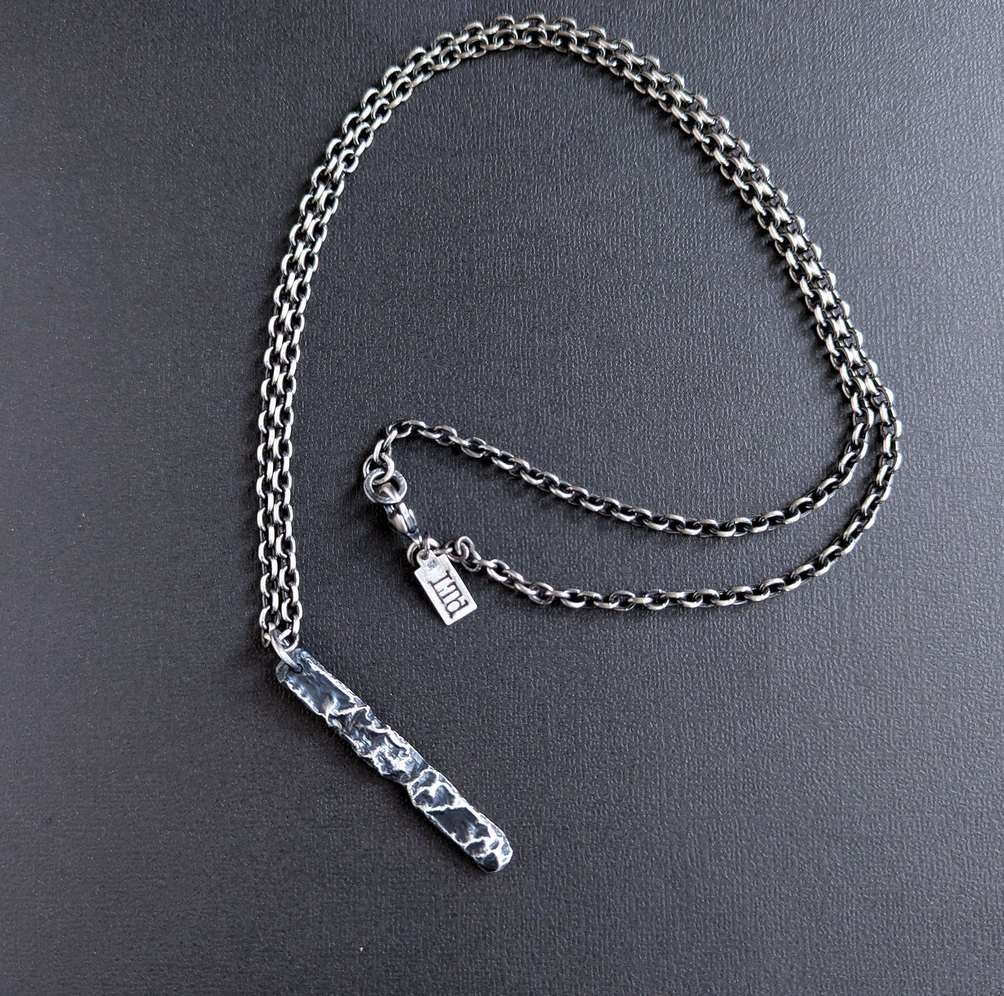 men's rugged long sterling silver bar pendant necklace