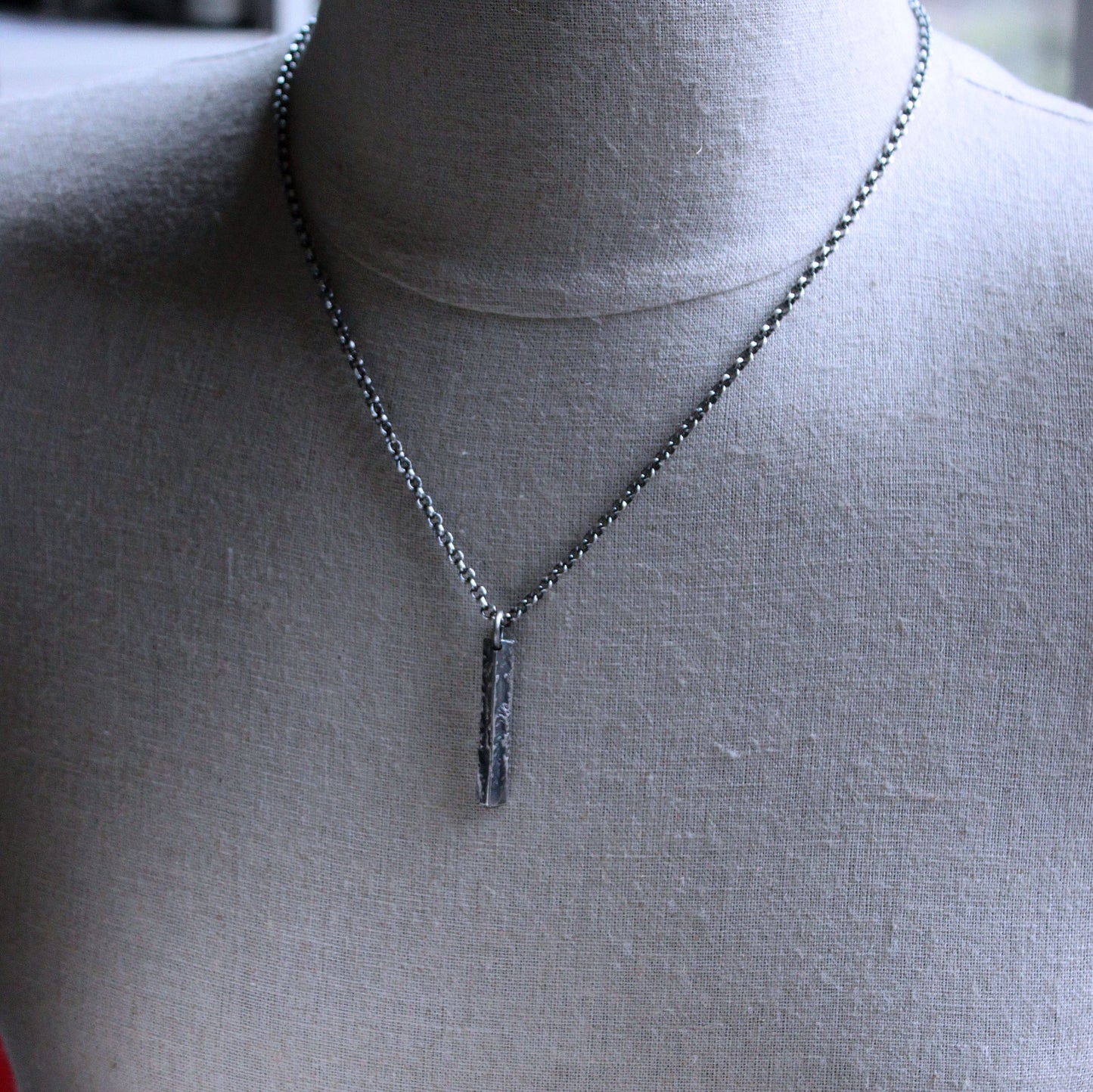 Small Rustic Triangle Silver Pendant Necklace