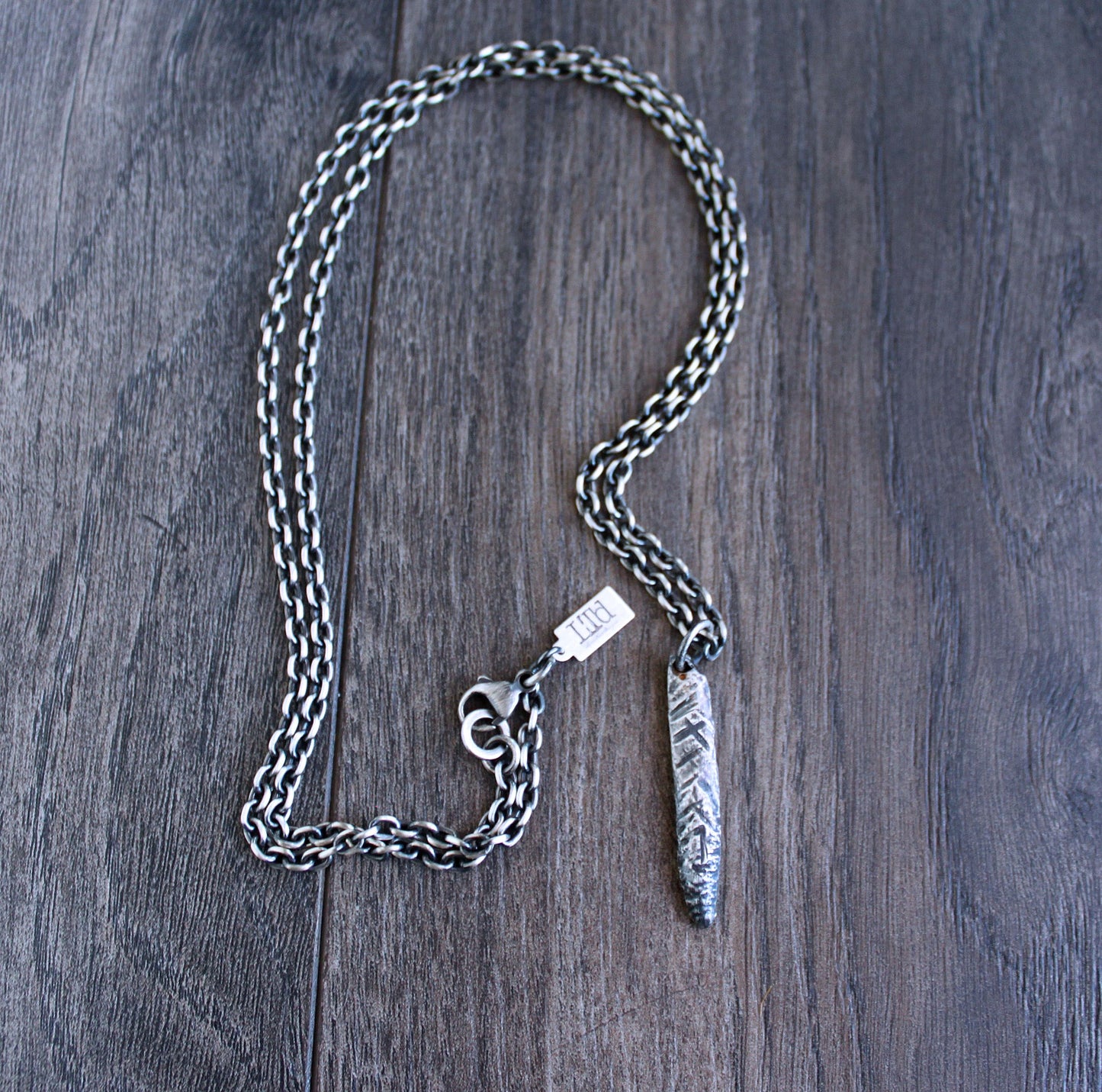 Hammered Brutalist Silver Bar Pendant Necklace