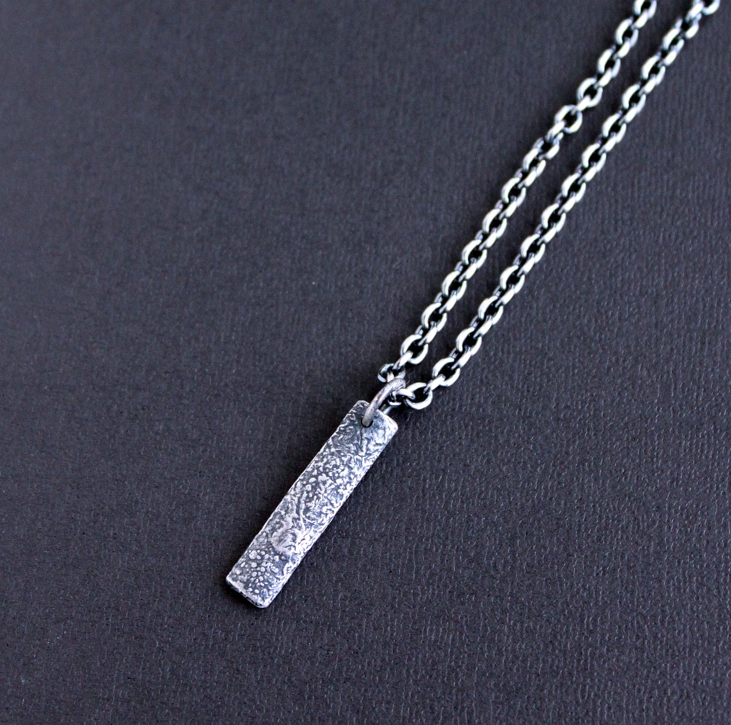 men's rustic silver bar pendant necklace