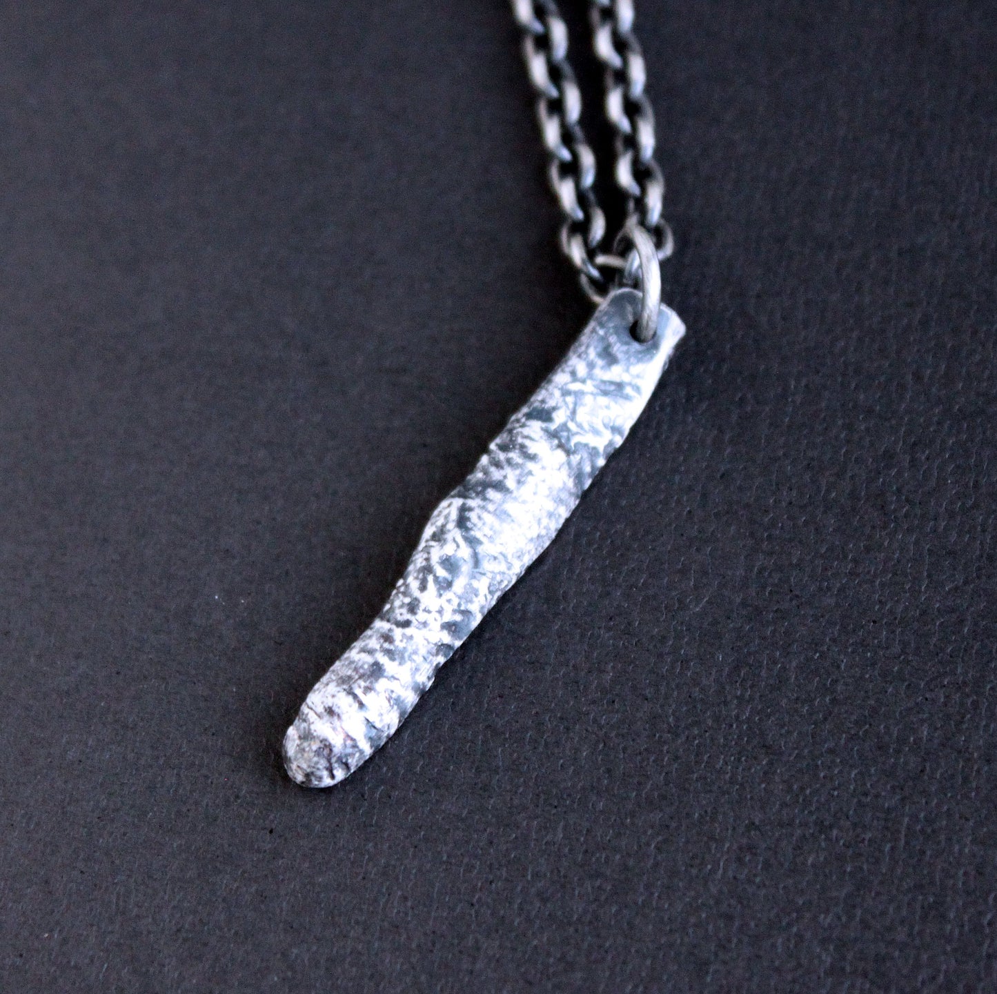 Long Brutalist Silver Bar Pendant Necklace