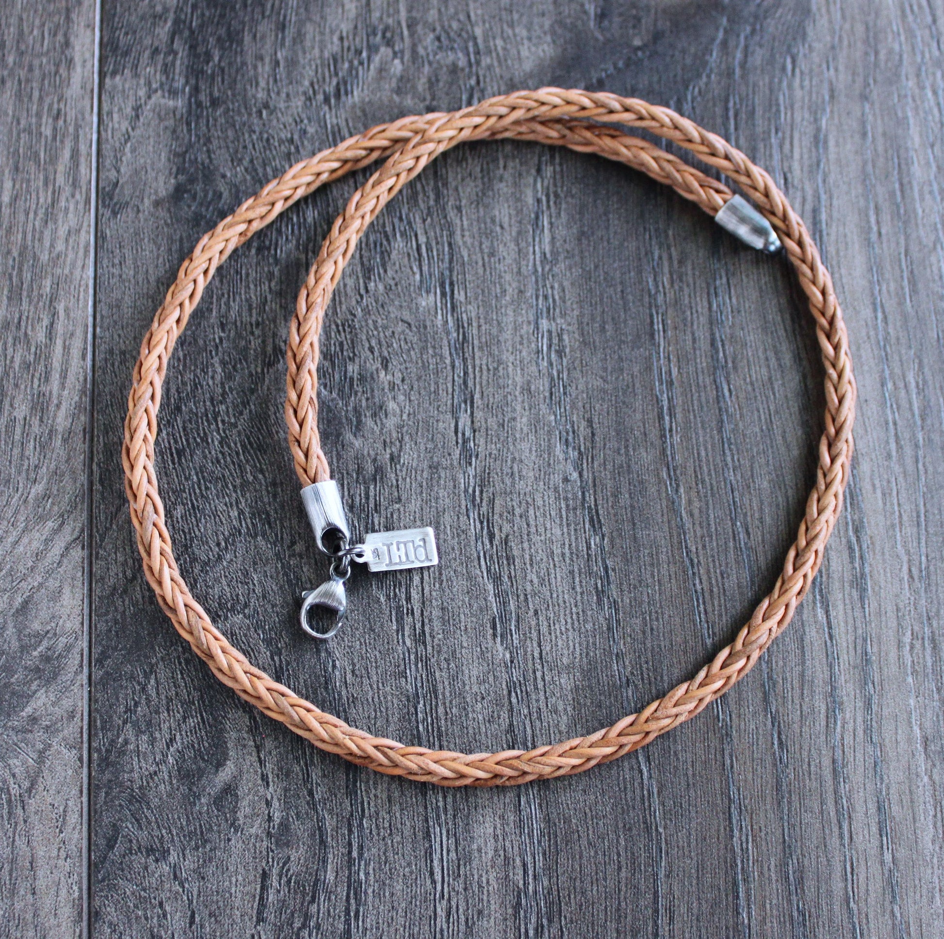 men's light brown leather braid necklace