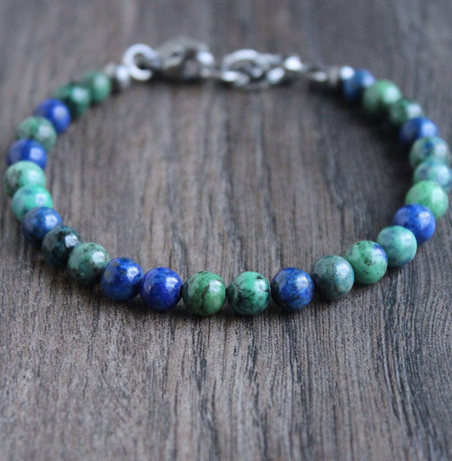 men's green blue bead bracelet
