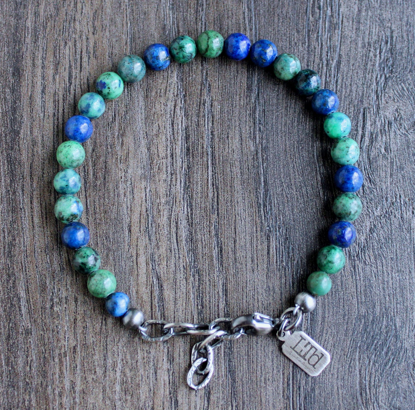 men's adjustable Azurite bead bracelet
