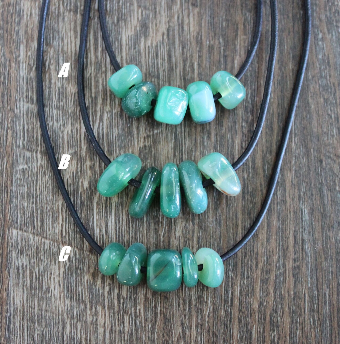 men's green bead leather necklace