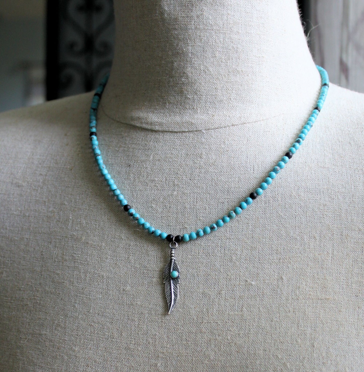 men's 4mm turquoise bead necklace