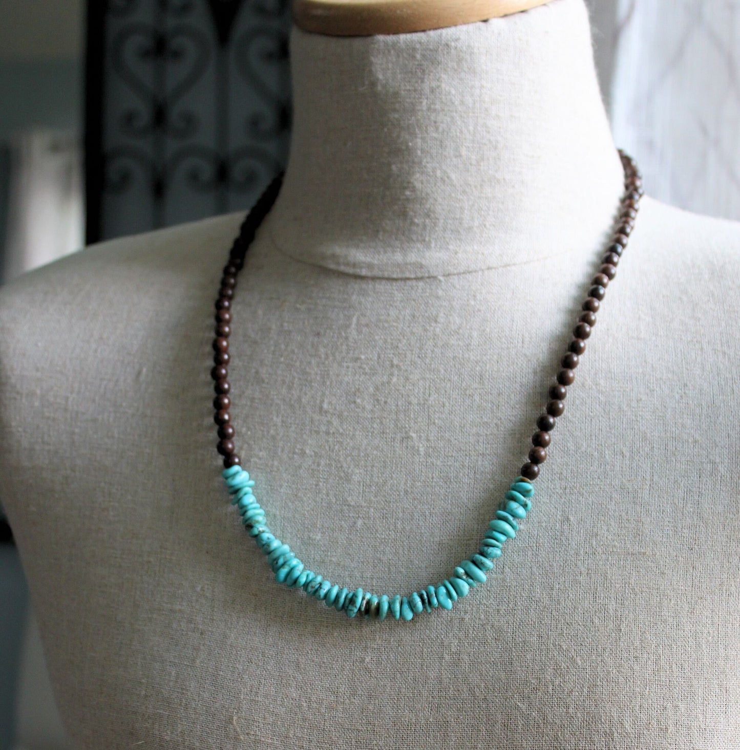 Men's Wood Turquoise bead necklace