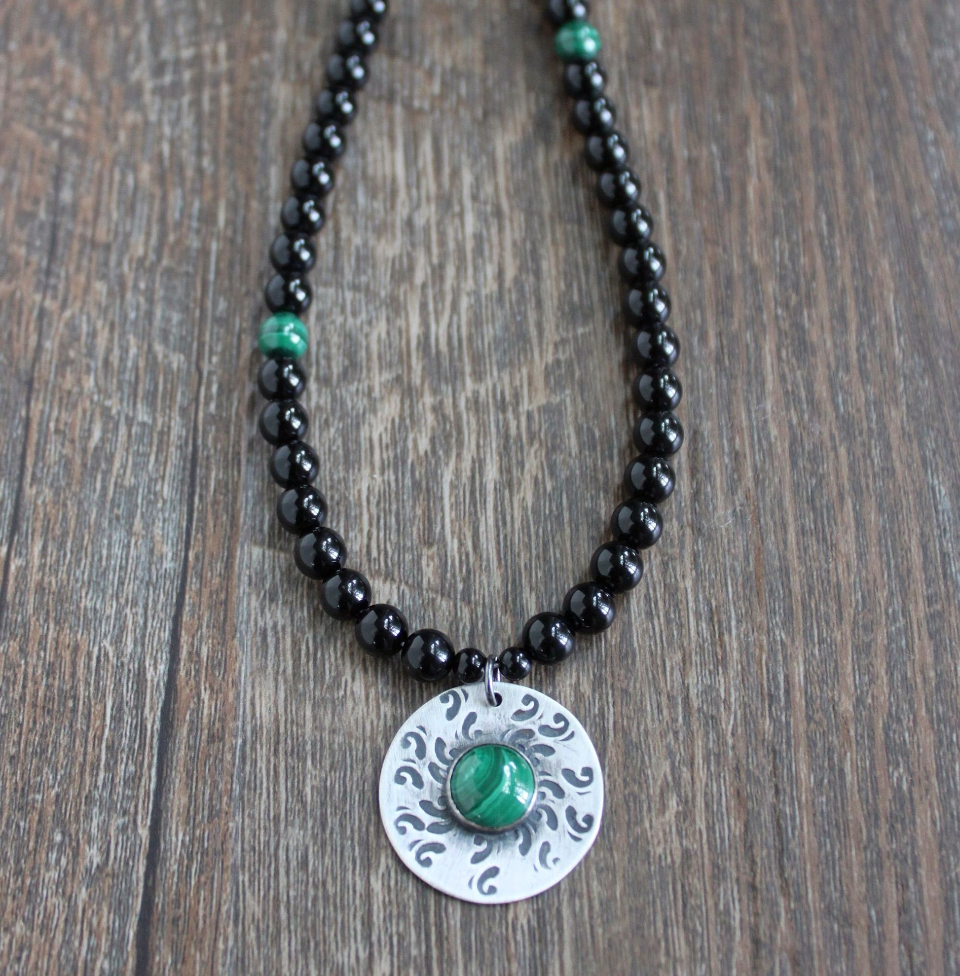 men's green and black bead necklace