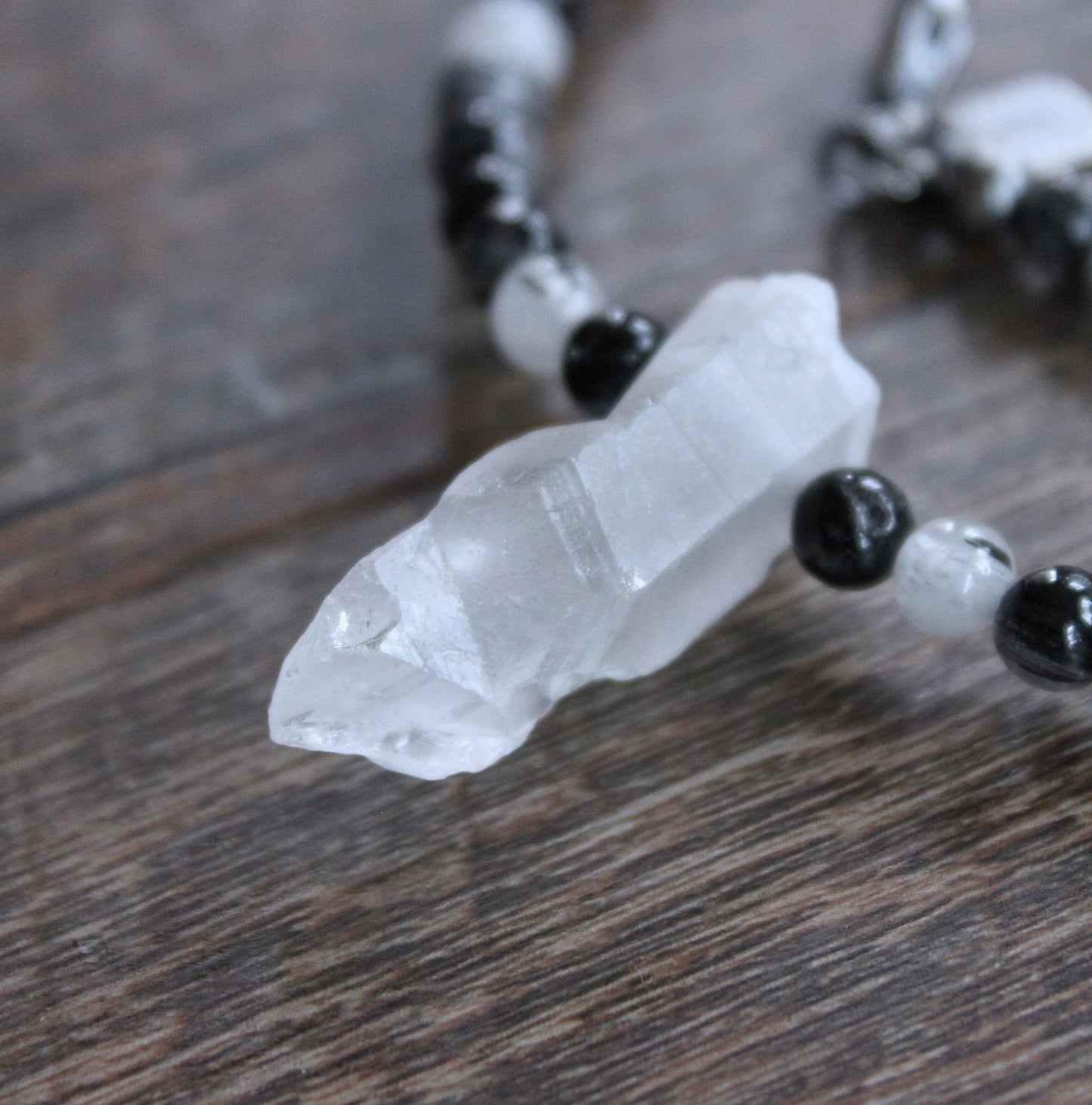 Men's rough quartz beaded necklace