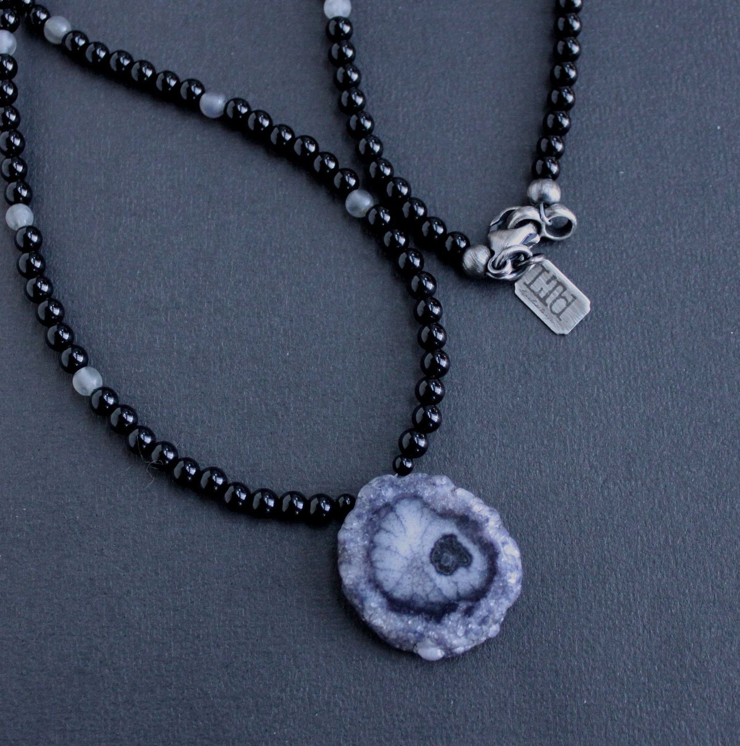 men's stone pendant bead necklace