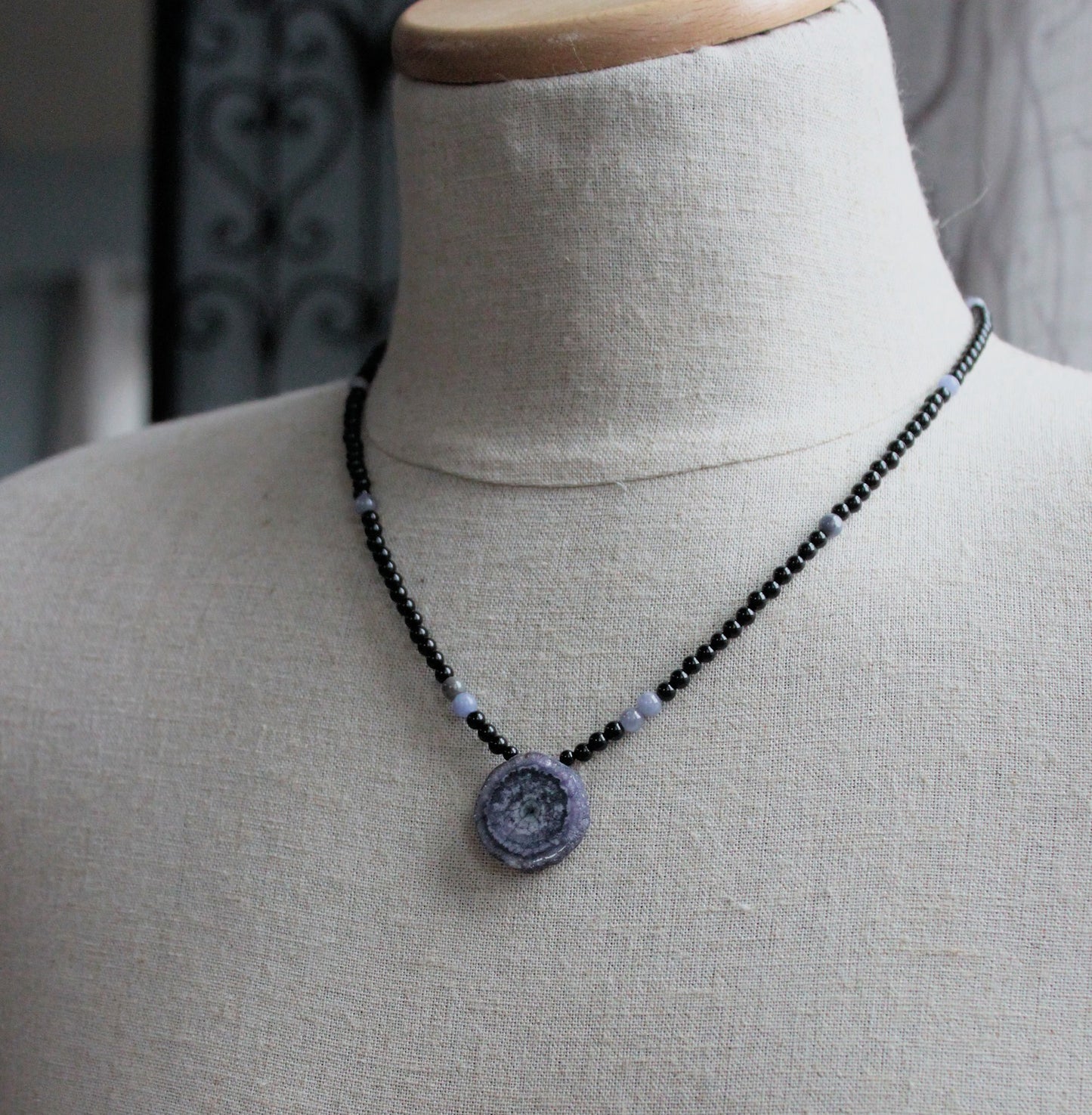Solar Quartz Onyx Tanzanite Bead Necklace