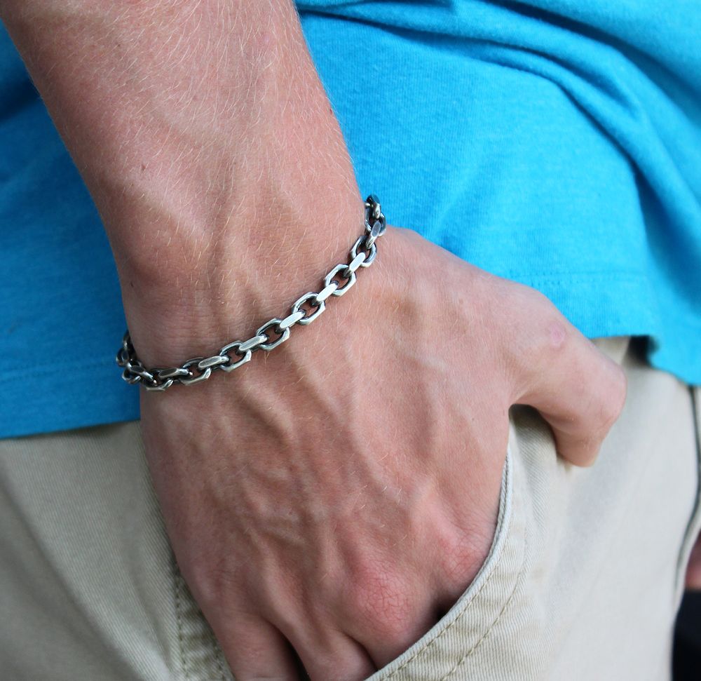 men's oxidized silver chain bracelet