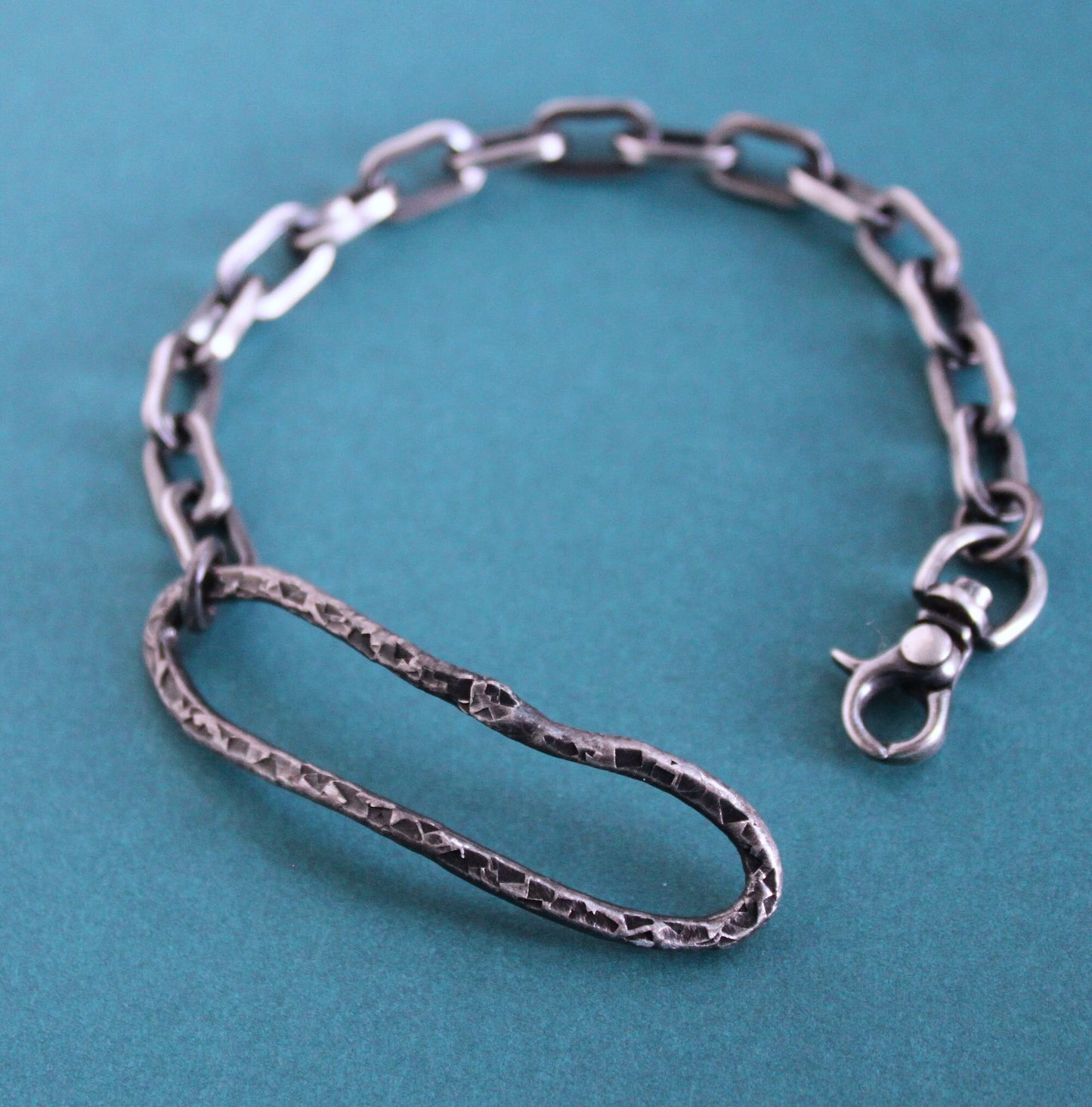 Rustic Silver Hammered Chain Bracelet