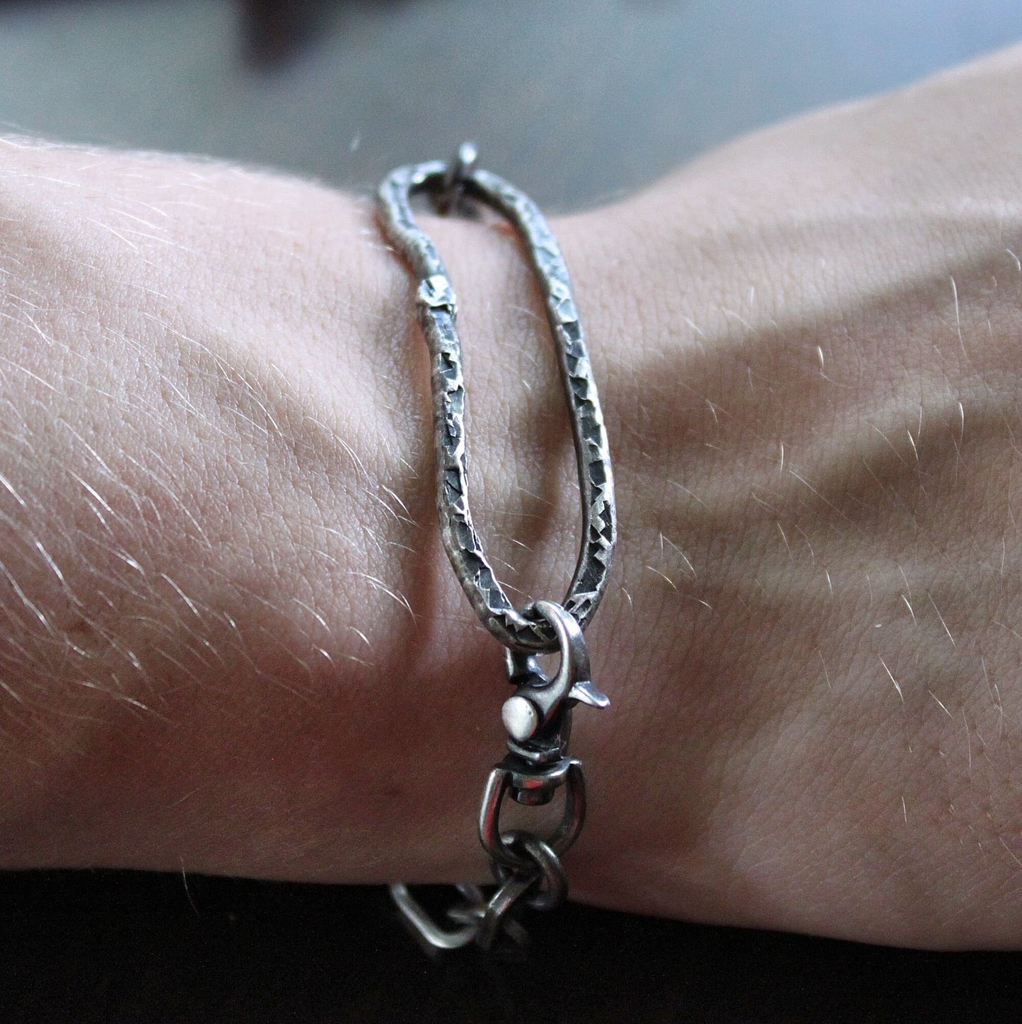 Rustic Silver Hammered Chain Bracelet