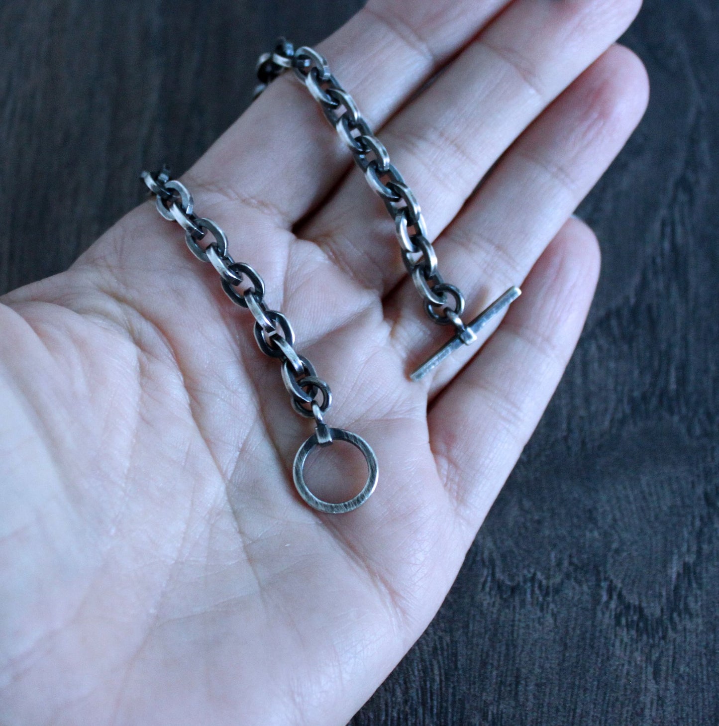 silver cable chain bracelet toggle clasp