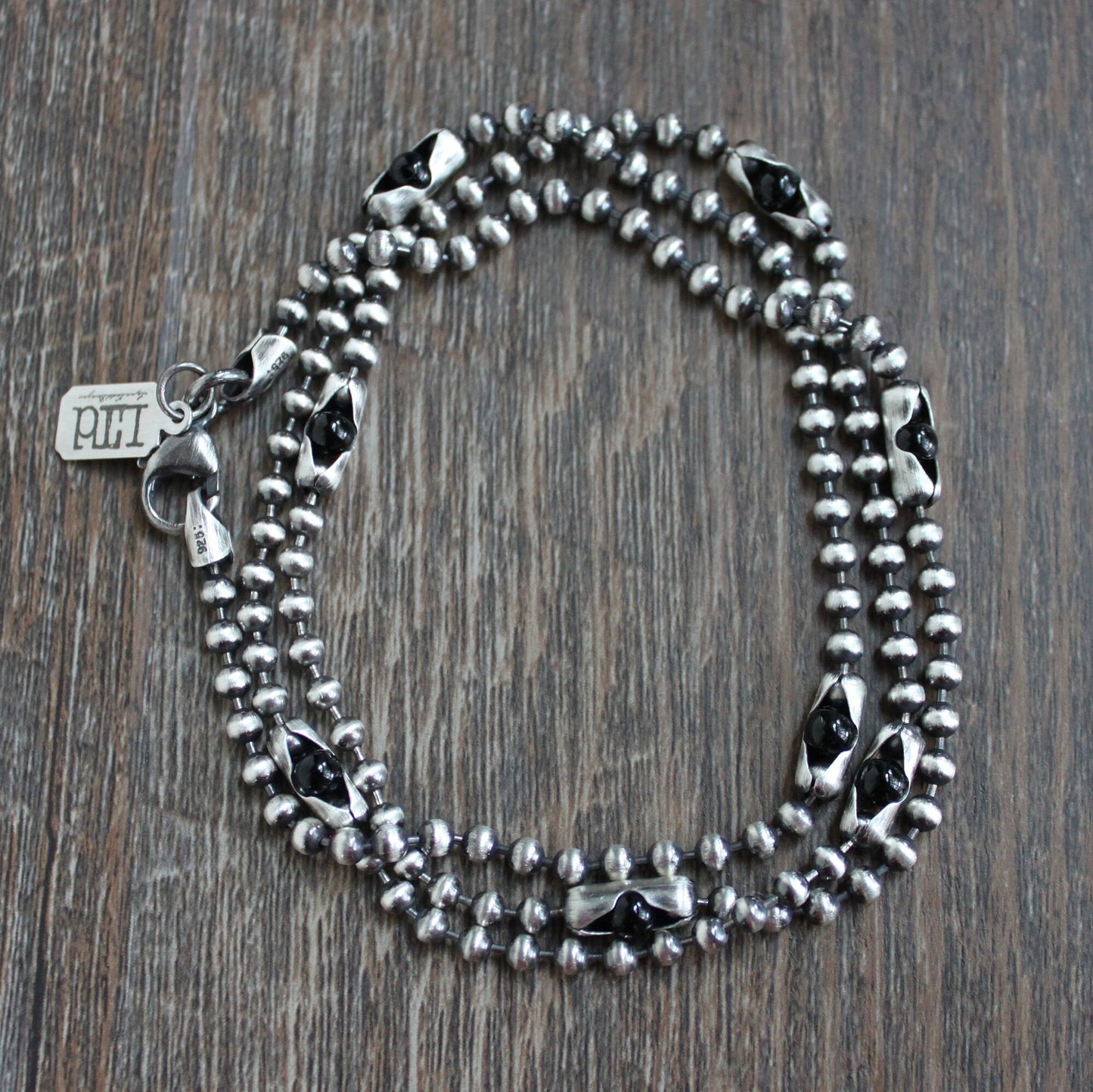 men's onyx bead ball chain necklace