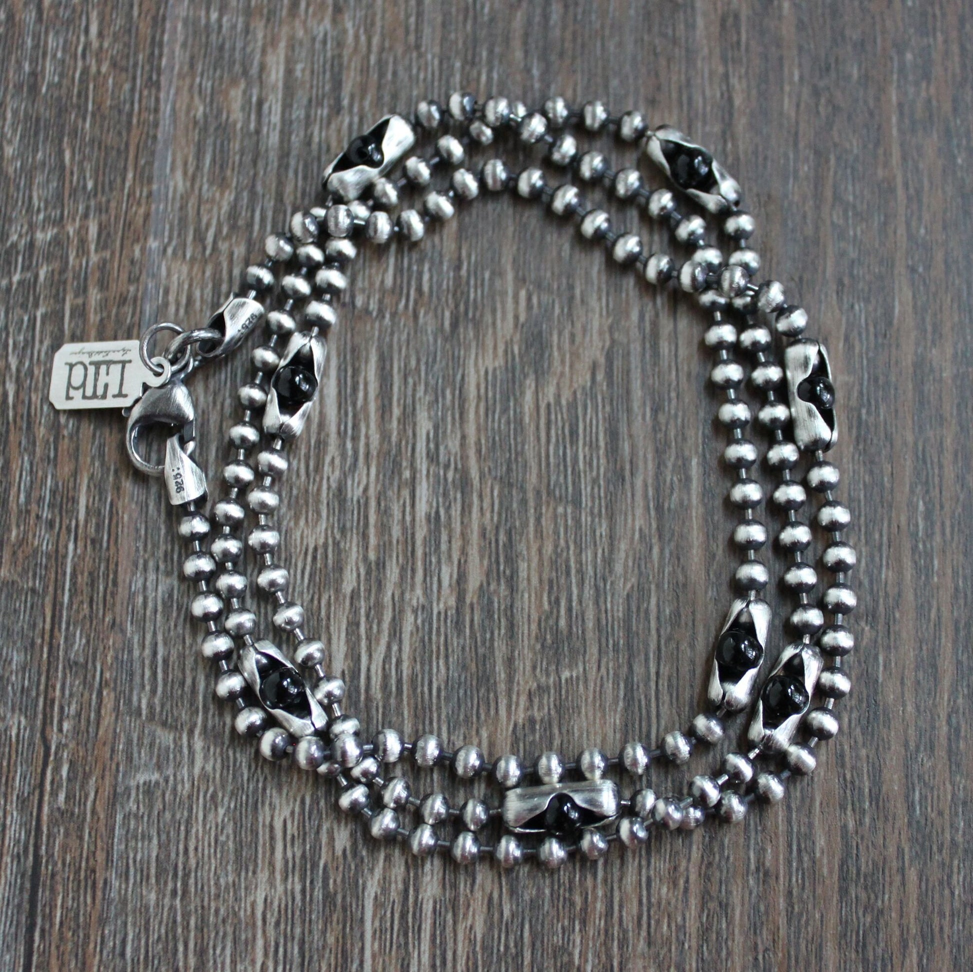 men's onyx bead ball chain necklace