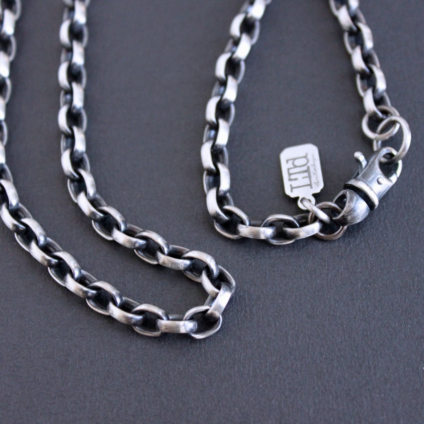 oxidized silver oval rolo chain