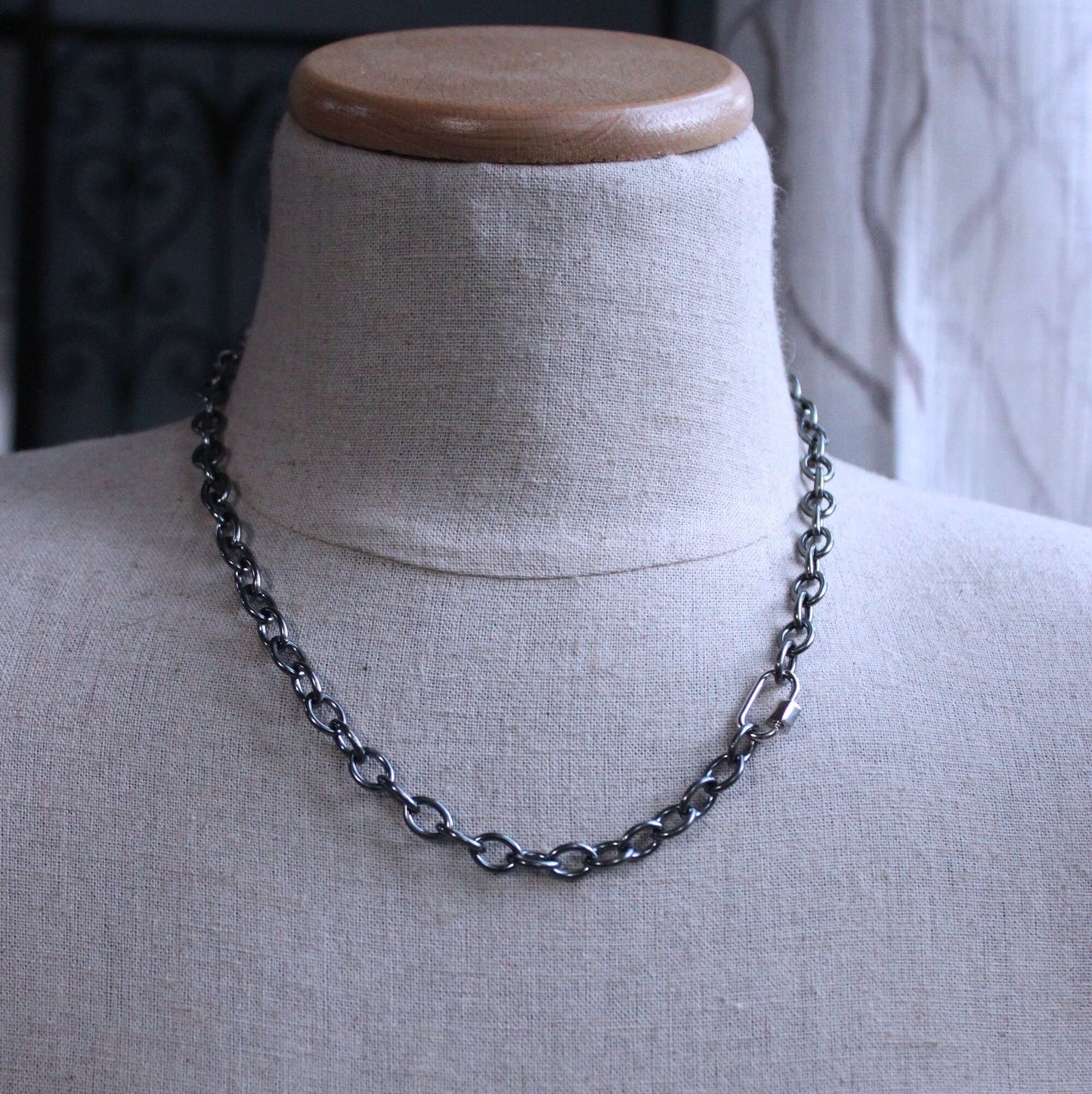 men's oxidized silver chain necklace