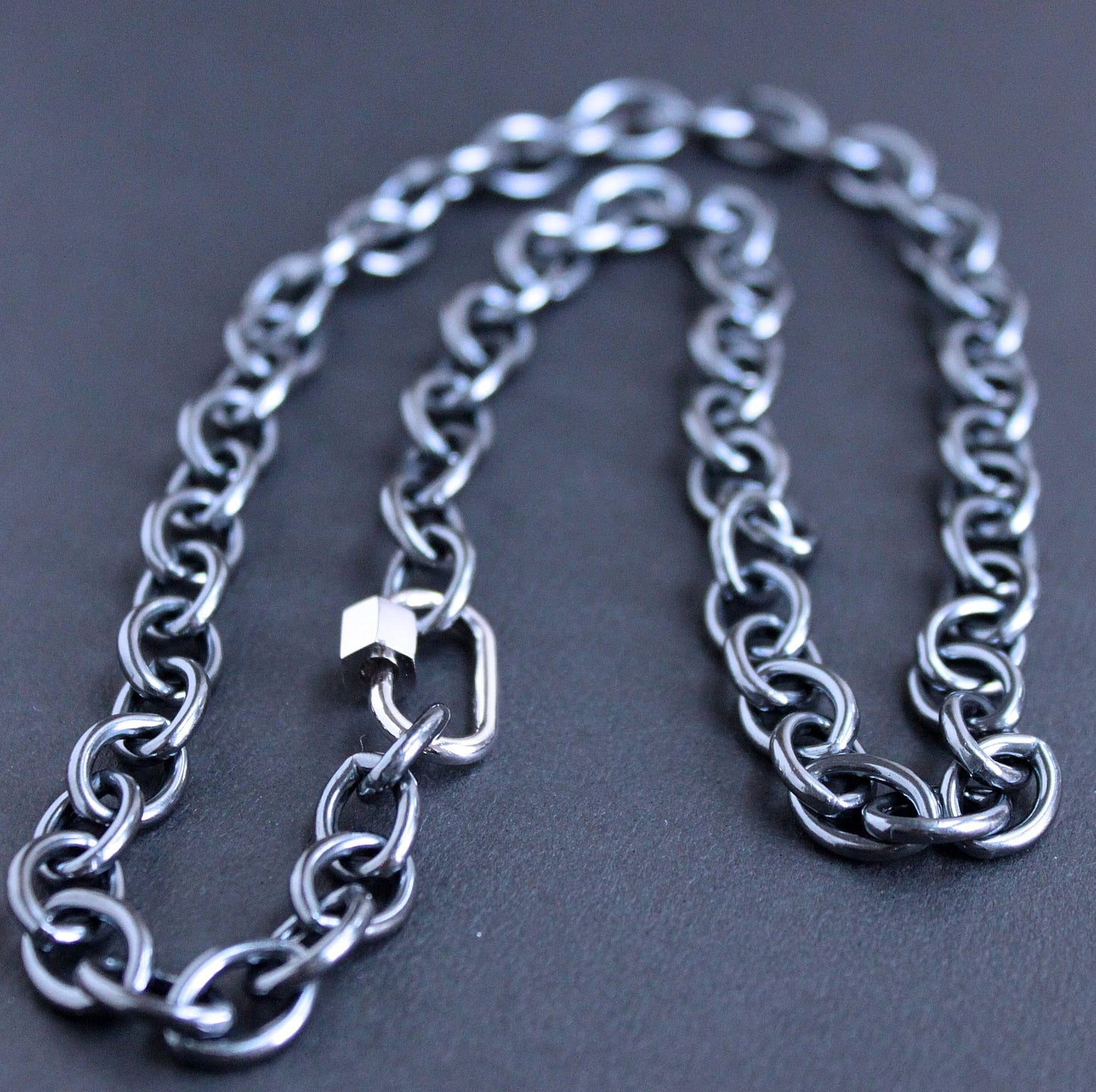 men's oxidized silver cable chain necklace