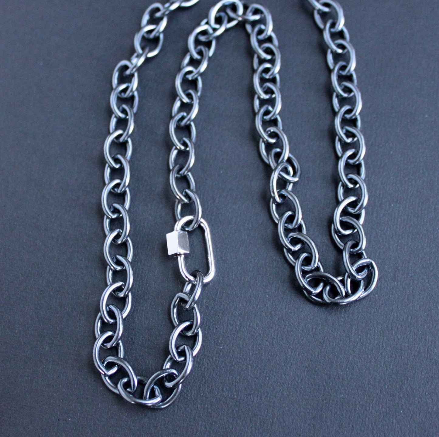 men's large cable chain necklace carabiner clasp