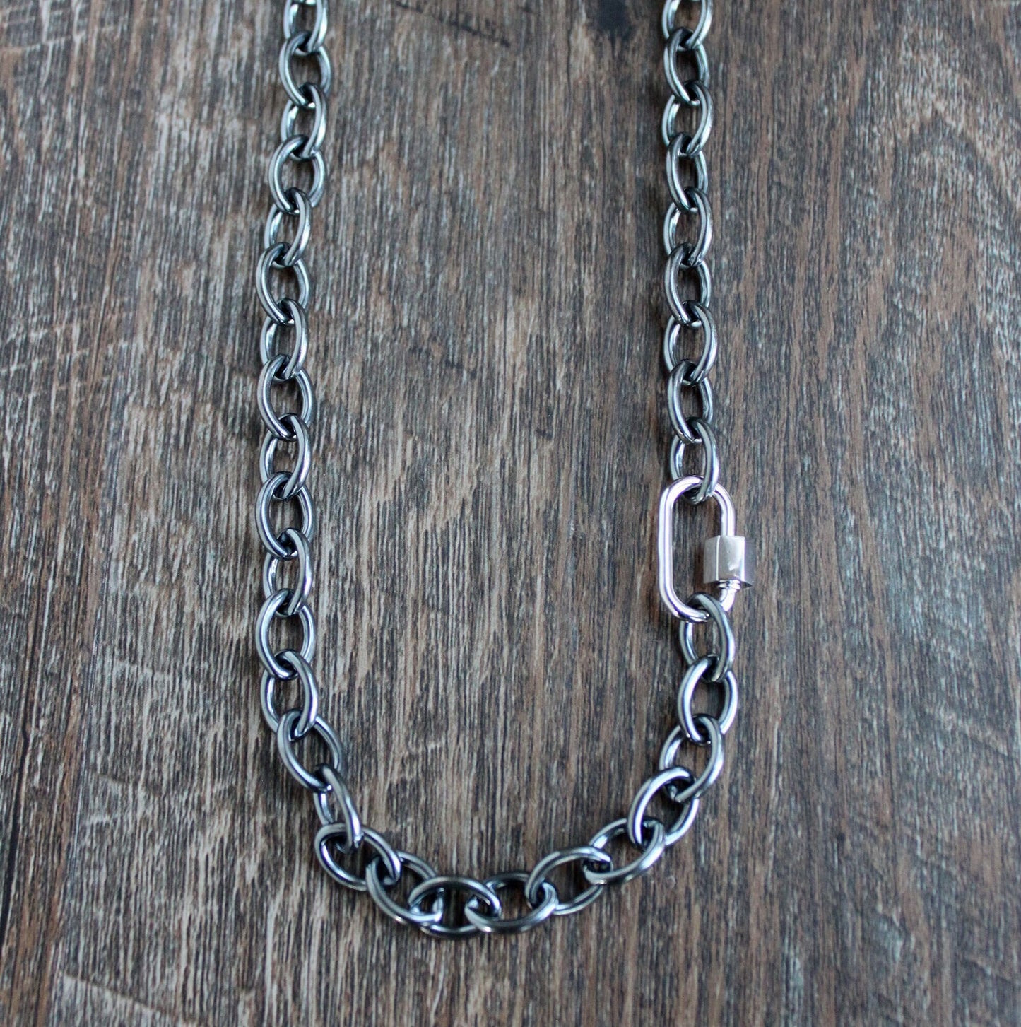 men's carabiner clasp silver necklace