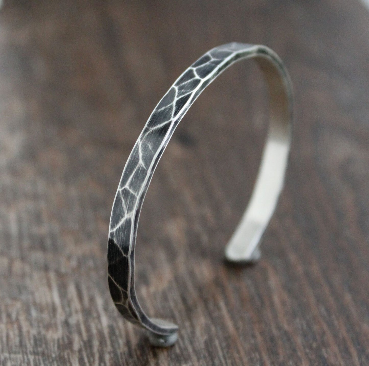 men's hammered silver cuff