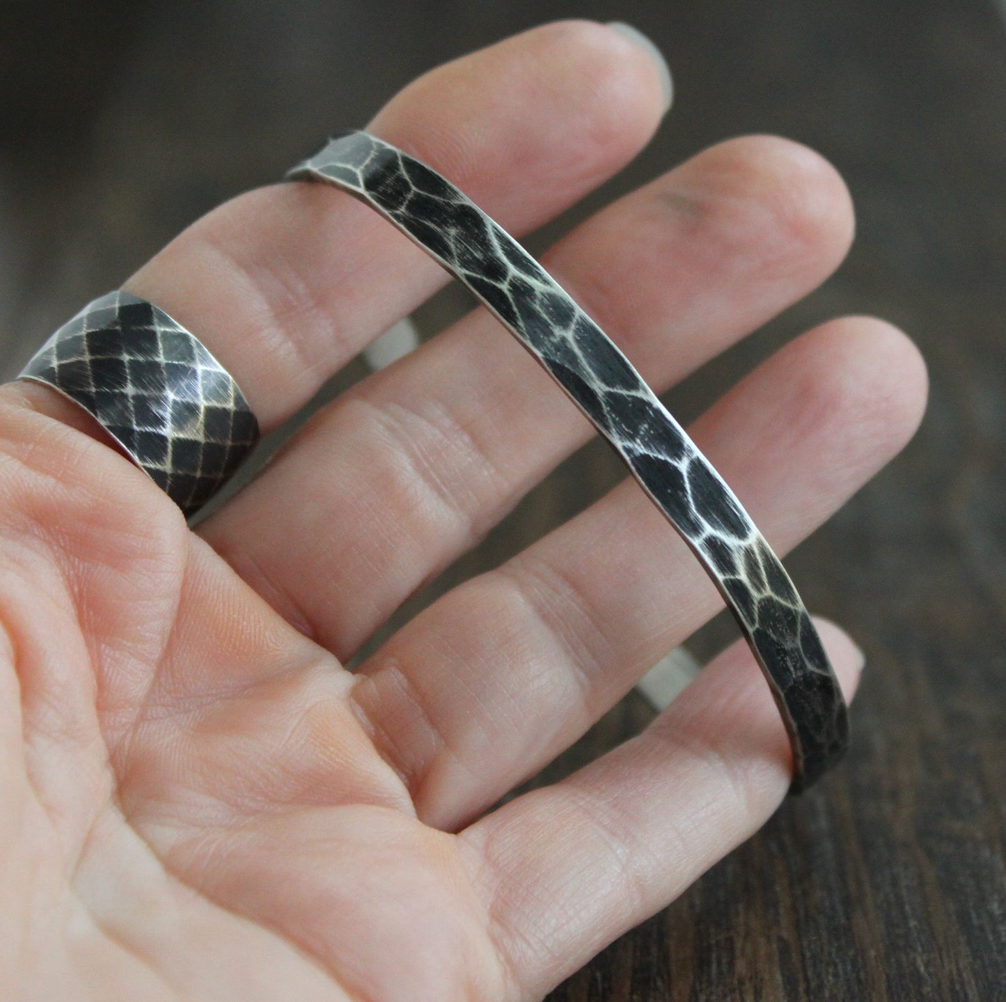 men's thin silver hammered cuff