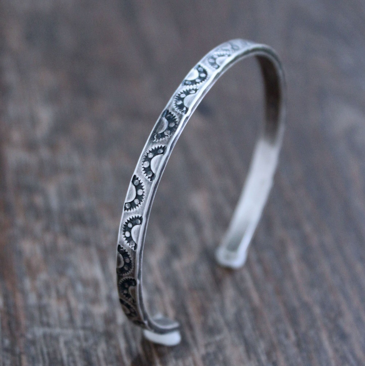 hand stamped silver cuff bracelet