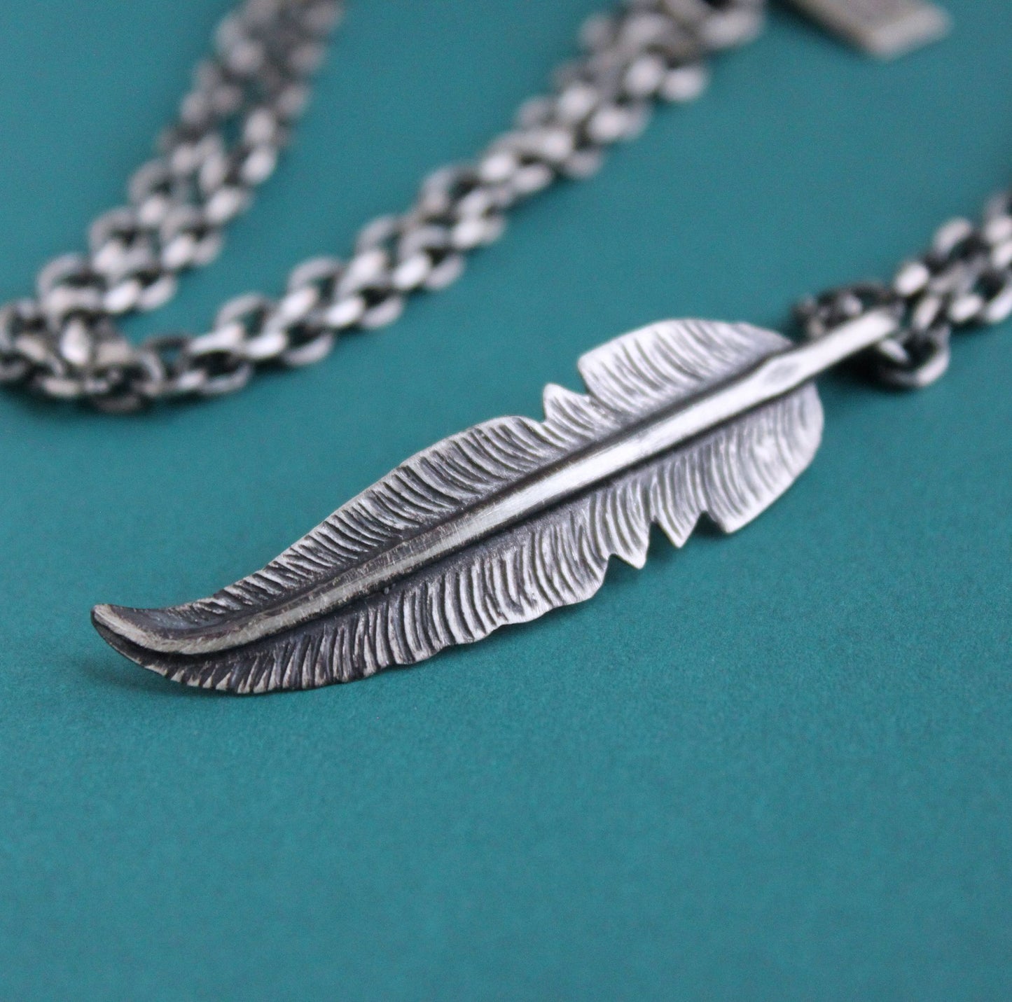 Oxidized Silver Feather Pendant
