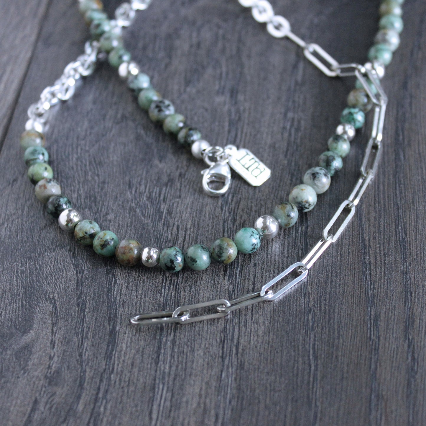 African Turquoise Silver Bead Necklace