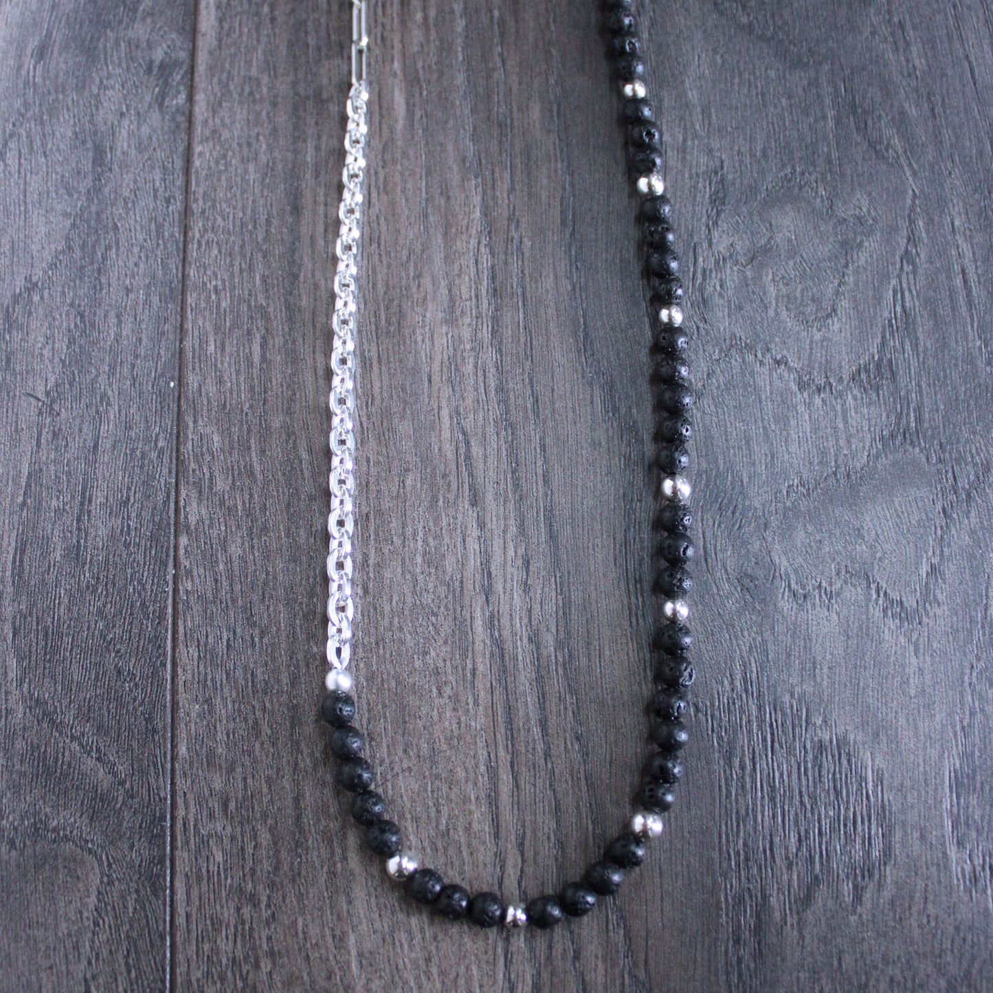 black lava and silver bead necklace