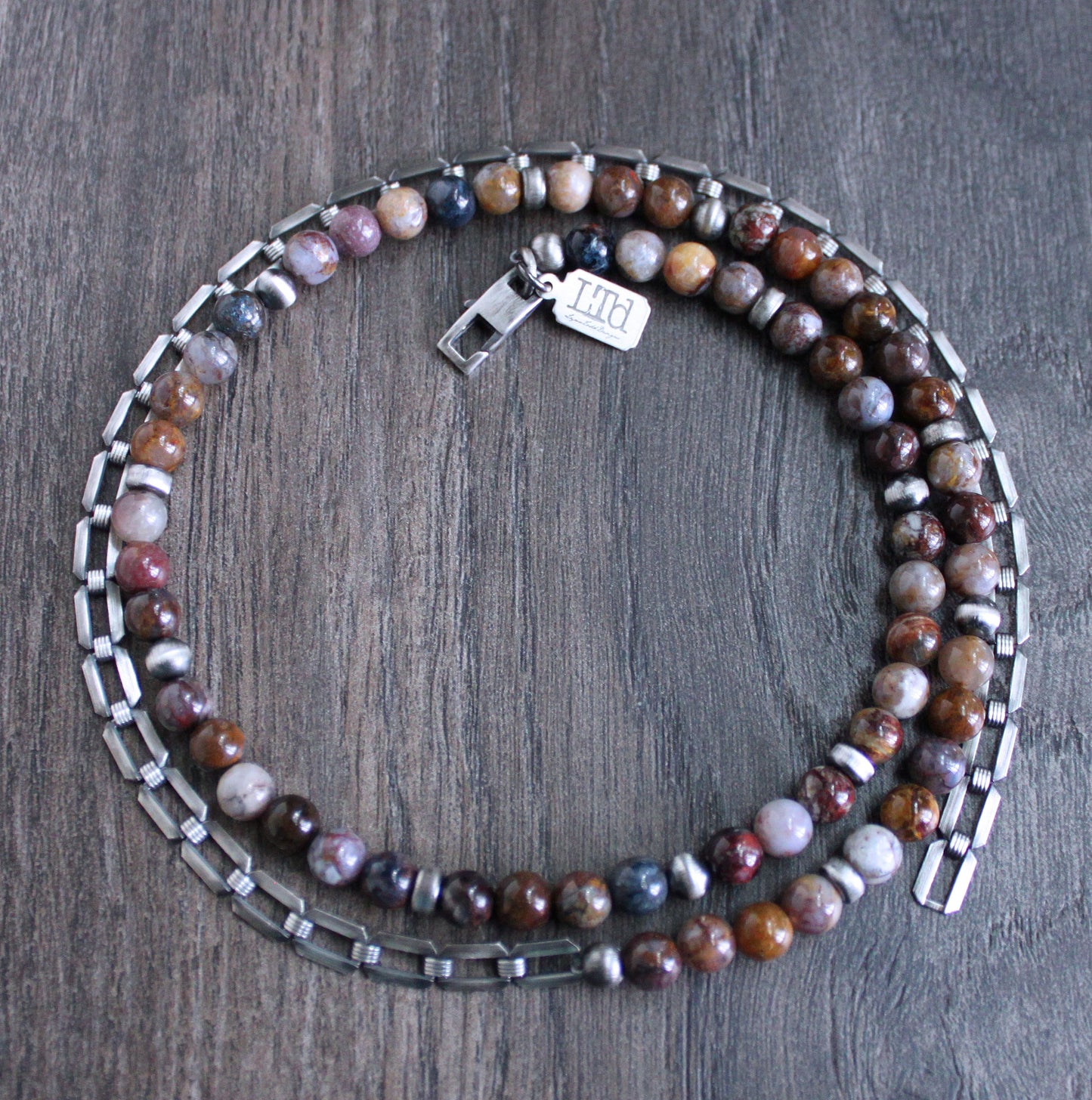 Men's Pietersite Bead and Chain necklace