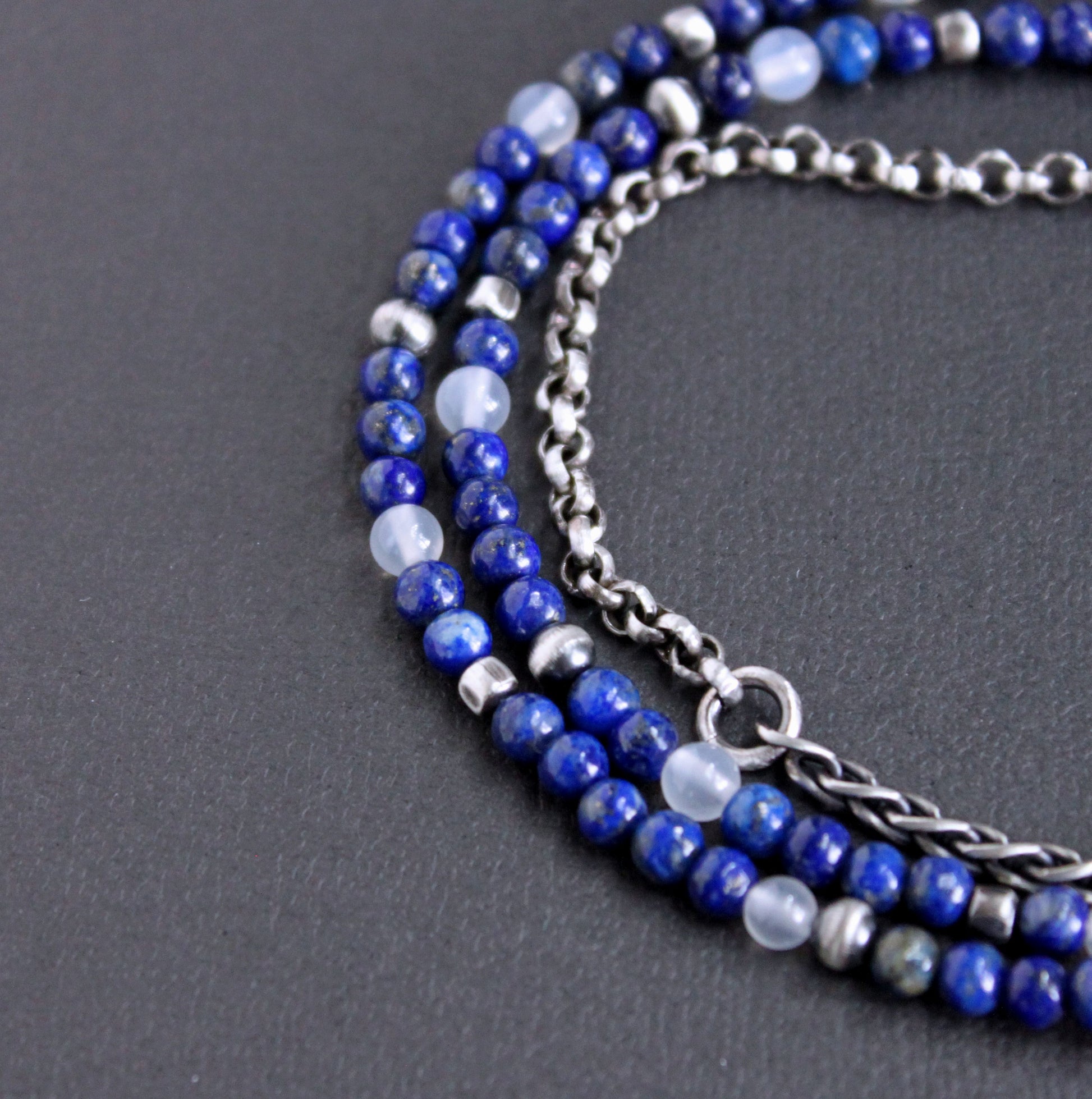 Blue Lapis Silver Bead Necklace
