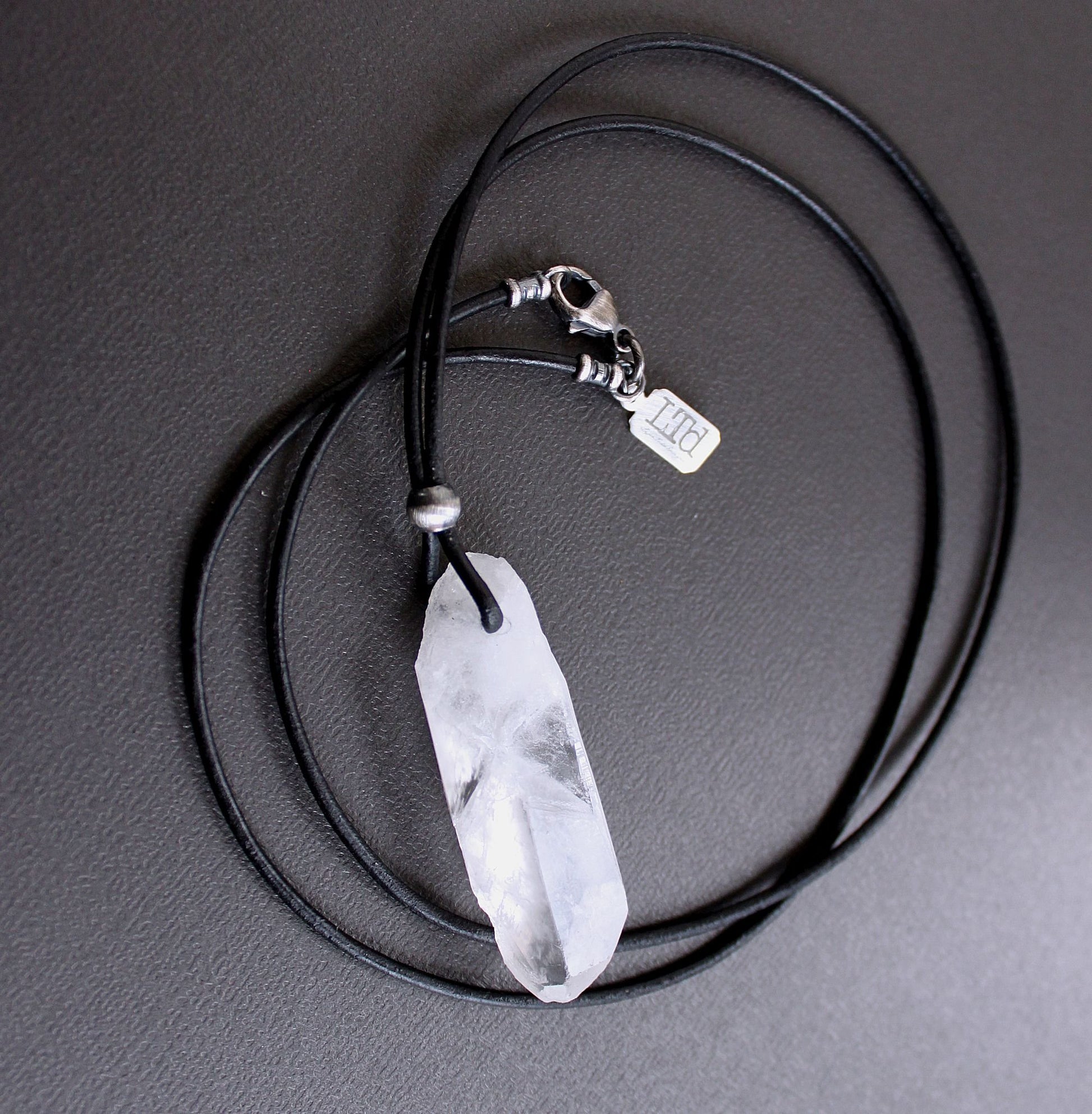 crystal quartz leather necklace
