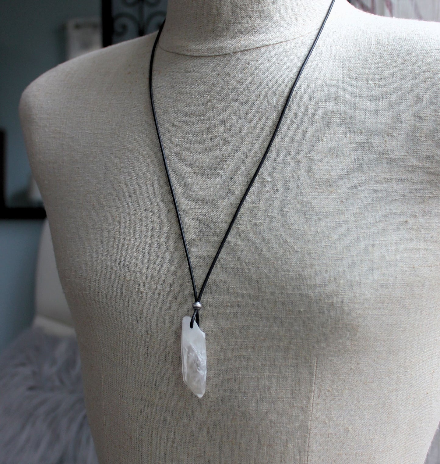 men's quartz leather cord necklace
